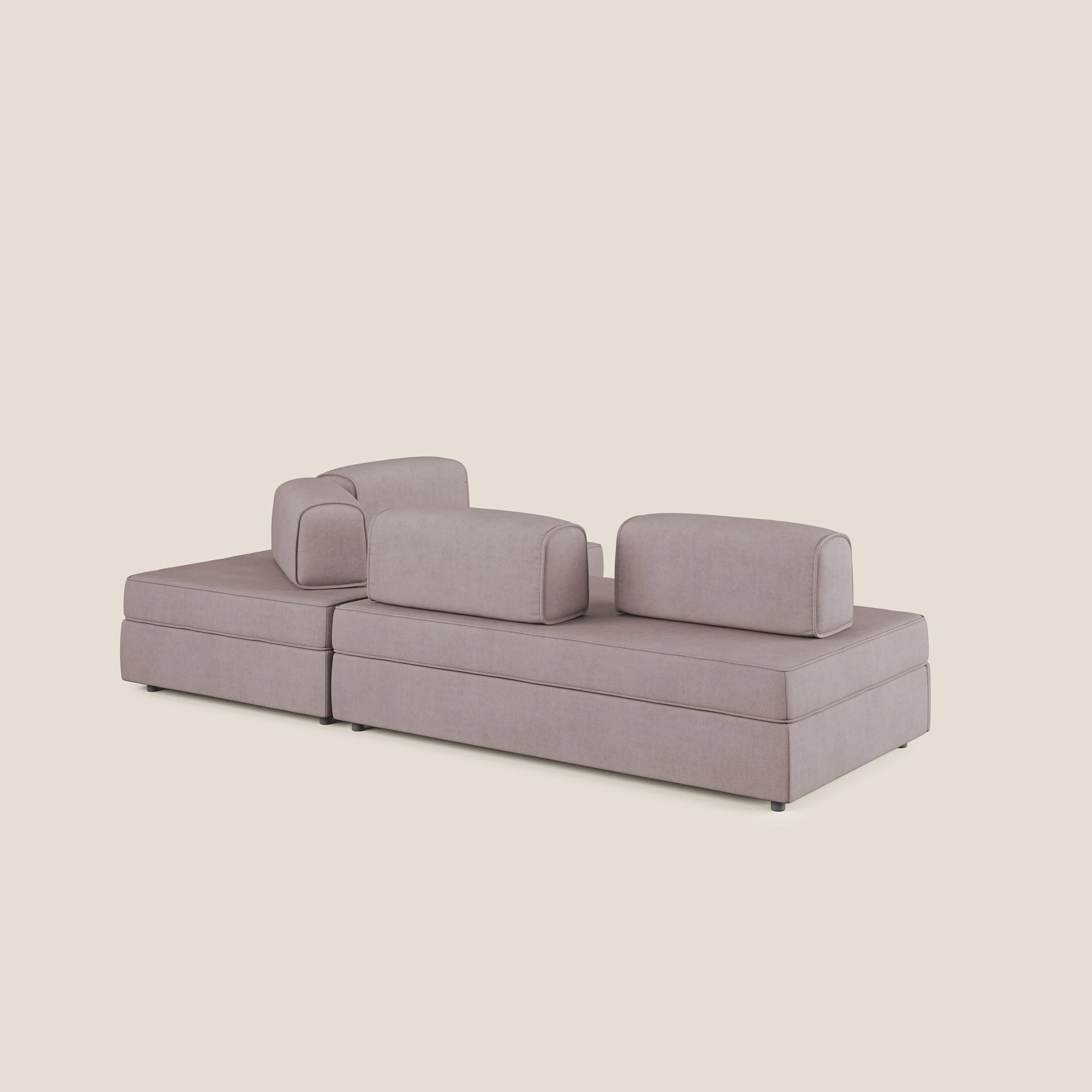 Liberty Canapé d'angle avec pouf extractible et dossiers amovibles en tissu doux imperméable T02 rose - Image 5