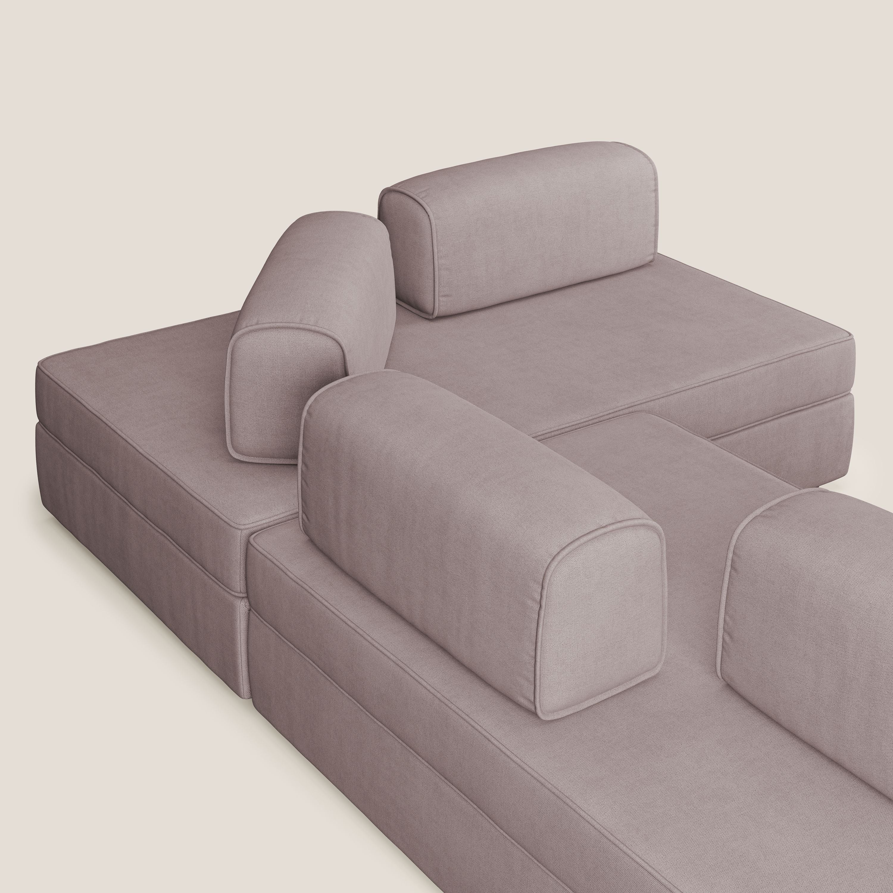 Liberty Canapé d'angle avec pouf extractible et dossiers amovibles en tissu doux imperméable T02 rose - Image 6