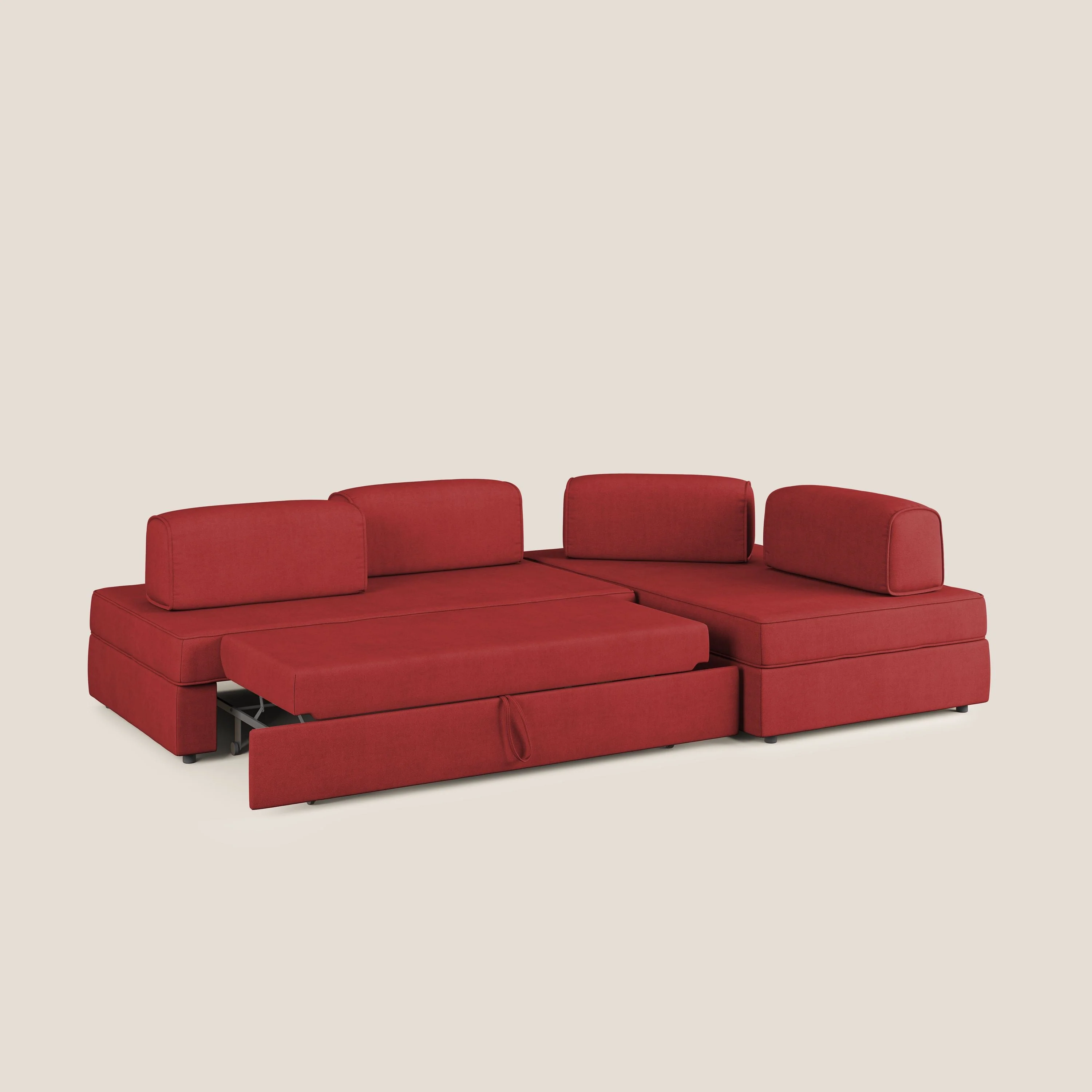 Liberty Canapé d'angle avec pouf extractible et dossiers amovibles en tissu doux imperméable T02 rouge - Image 2