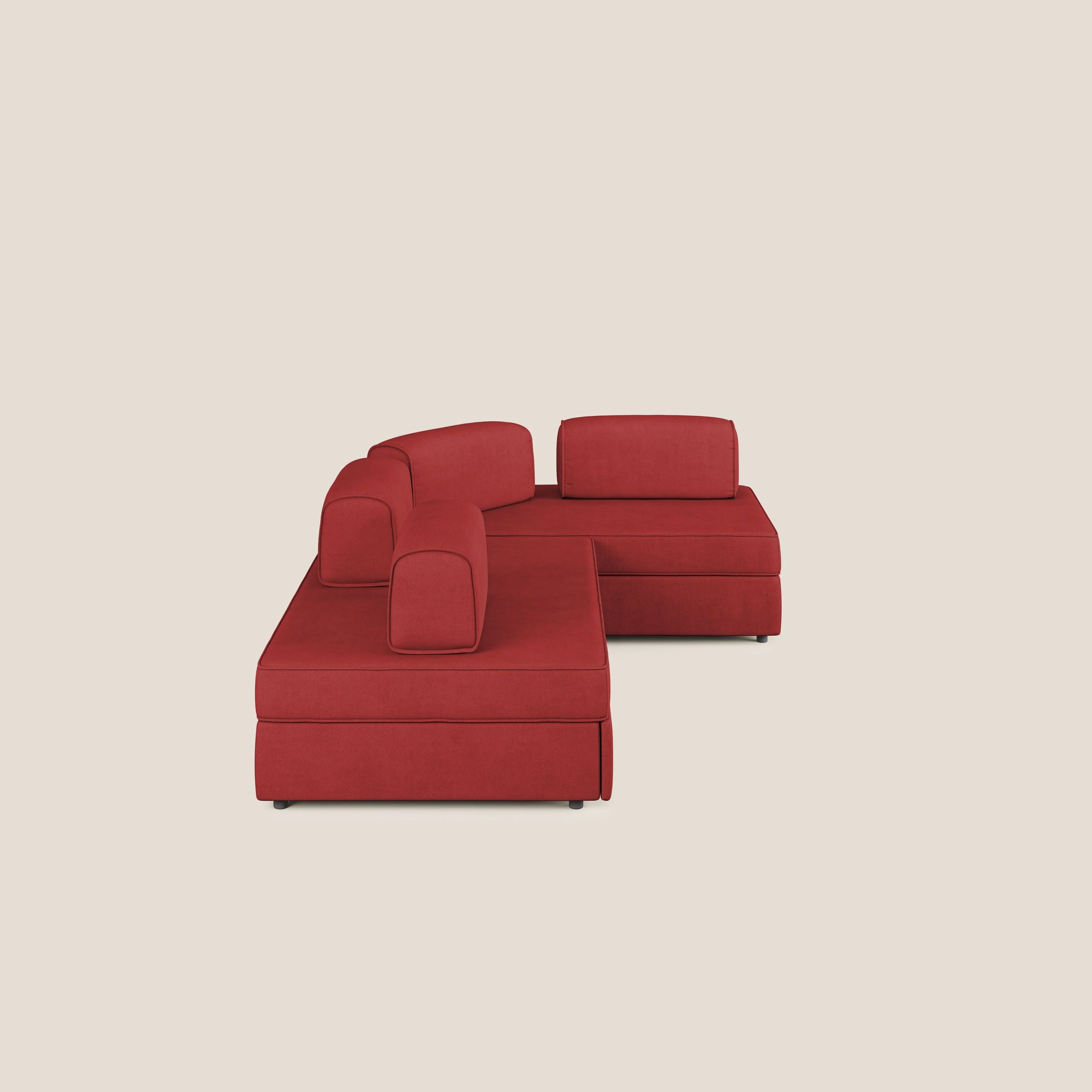 Liberty Canapé d'angle avec pouf extractible et dossiers amovibles en tissu doux imperméable T02 rouge - Image 4