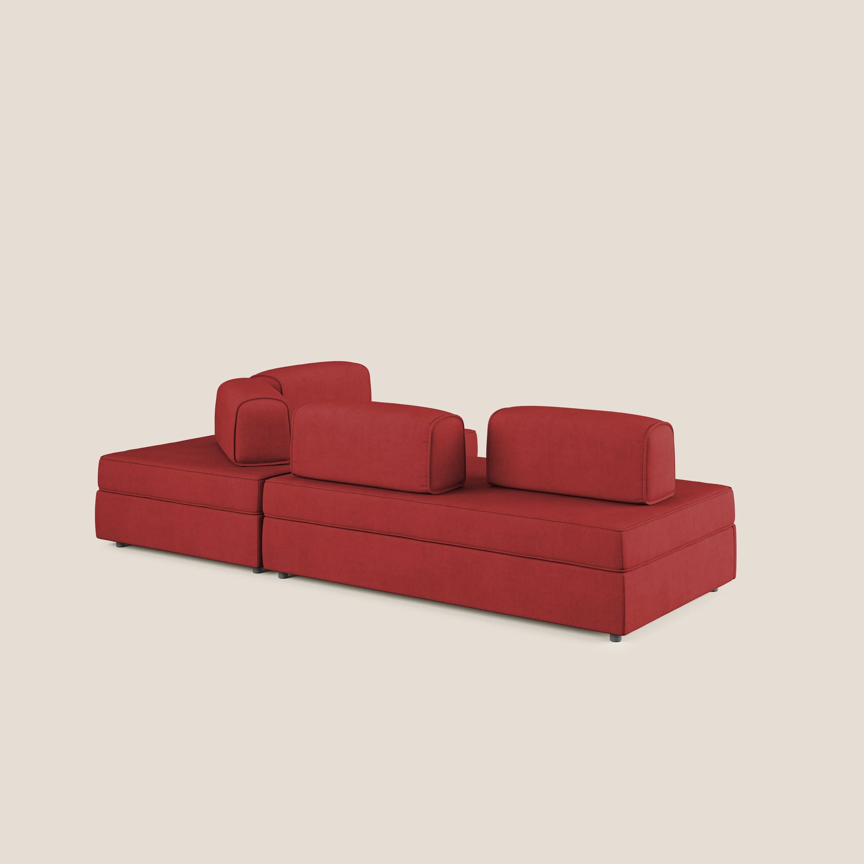 Liberty Canapé d'angle avec pouf extractible et dossiers amovibles en tissu doux imperméable T02 rouge - Image 5