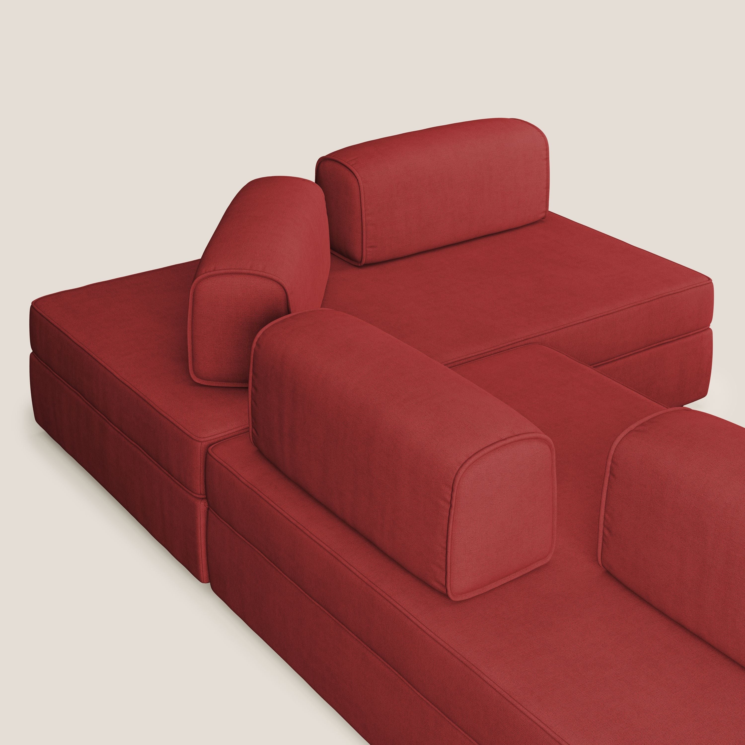 Liberty Canapé d'angle avec pouf extractible et dossiers amovibles en tissu doux imperméable T02 rouge - Image 6
