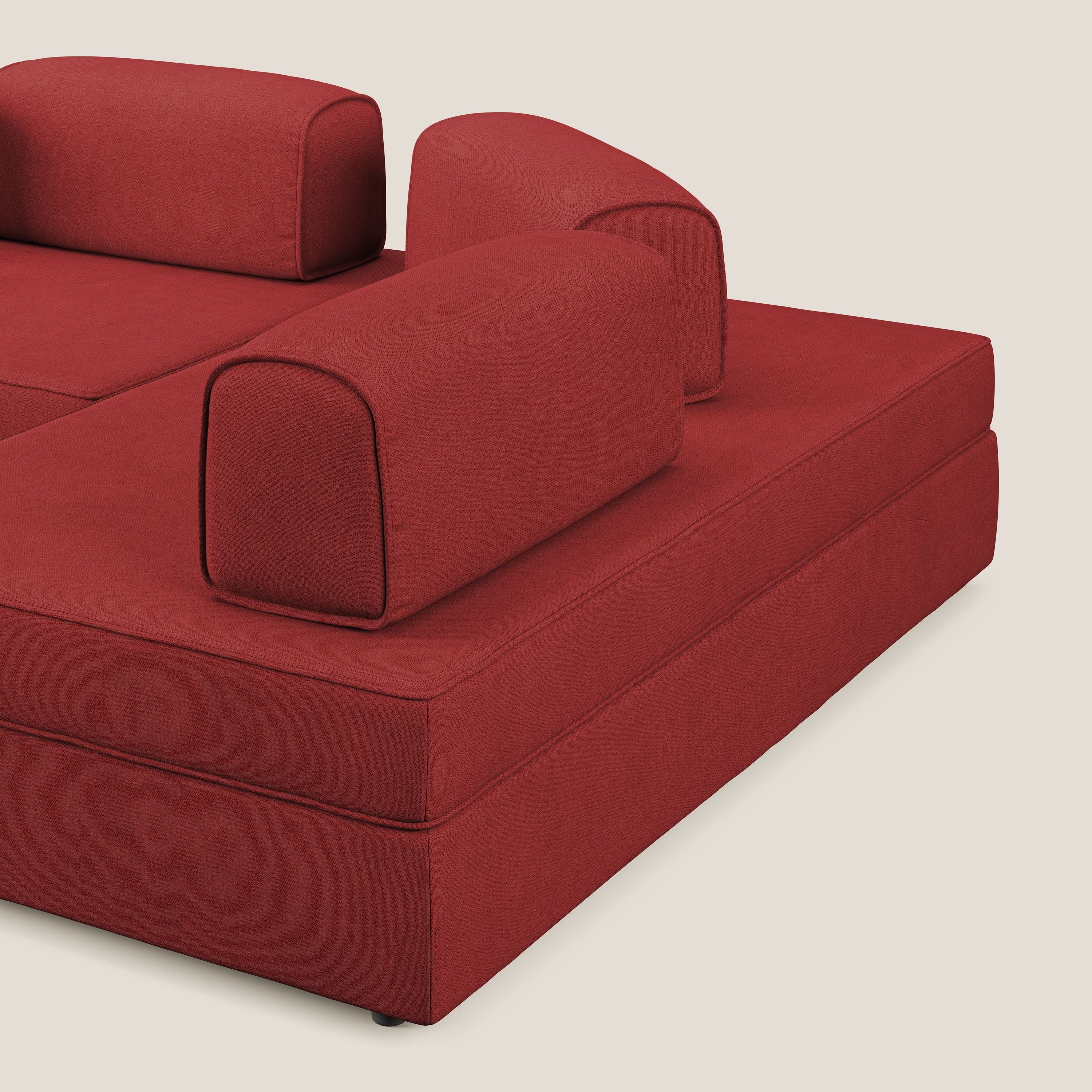 Liberty Canapé d'angle avec pouf extractible et dossiers amovibles en tissu doux imperméable T02 rouge - Image 8