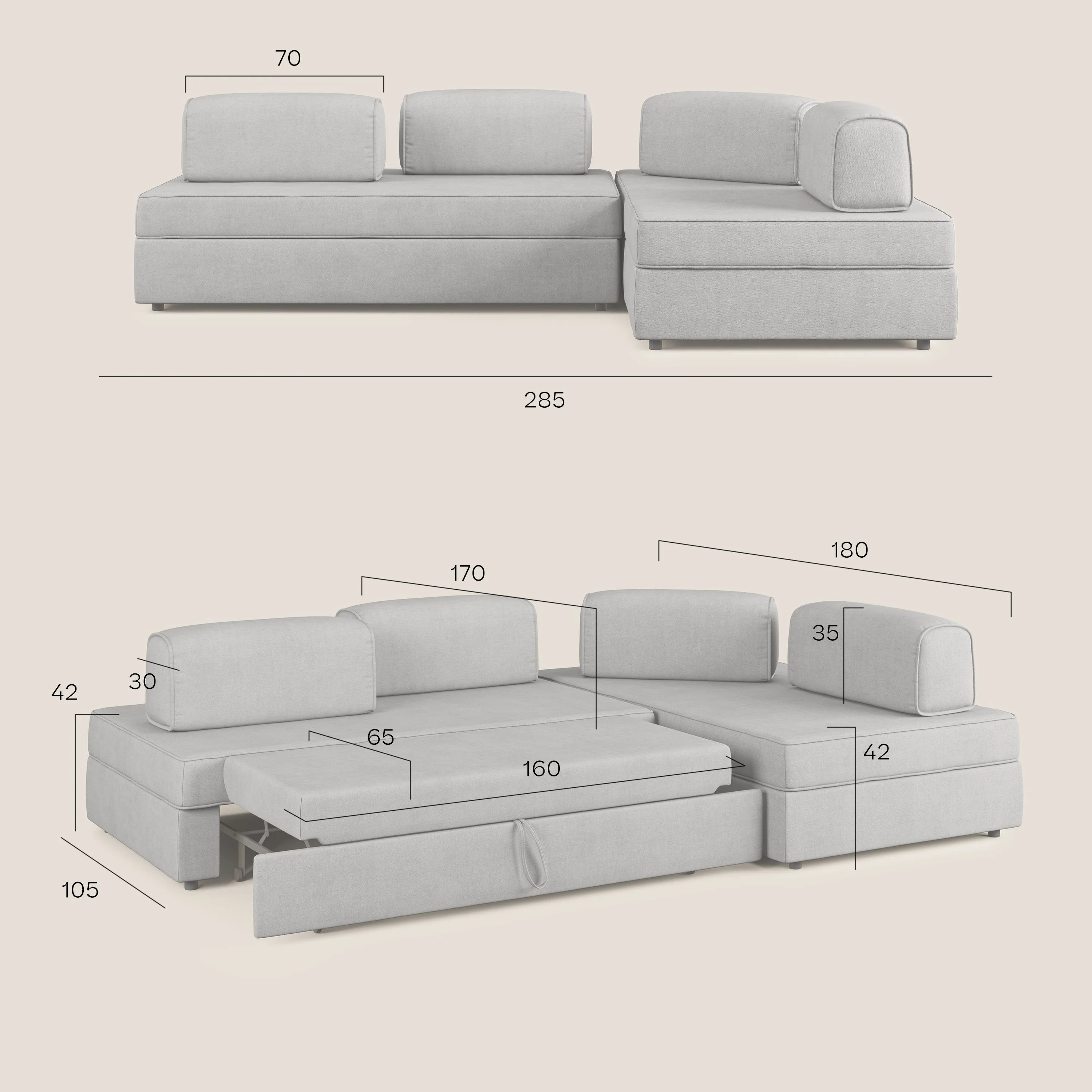 Liberty Canapé d'angle avec pouf extractible et dossiers amovibles en tissu doux imperméable T02 vert - Image 10