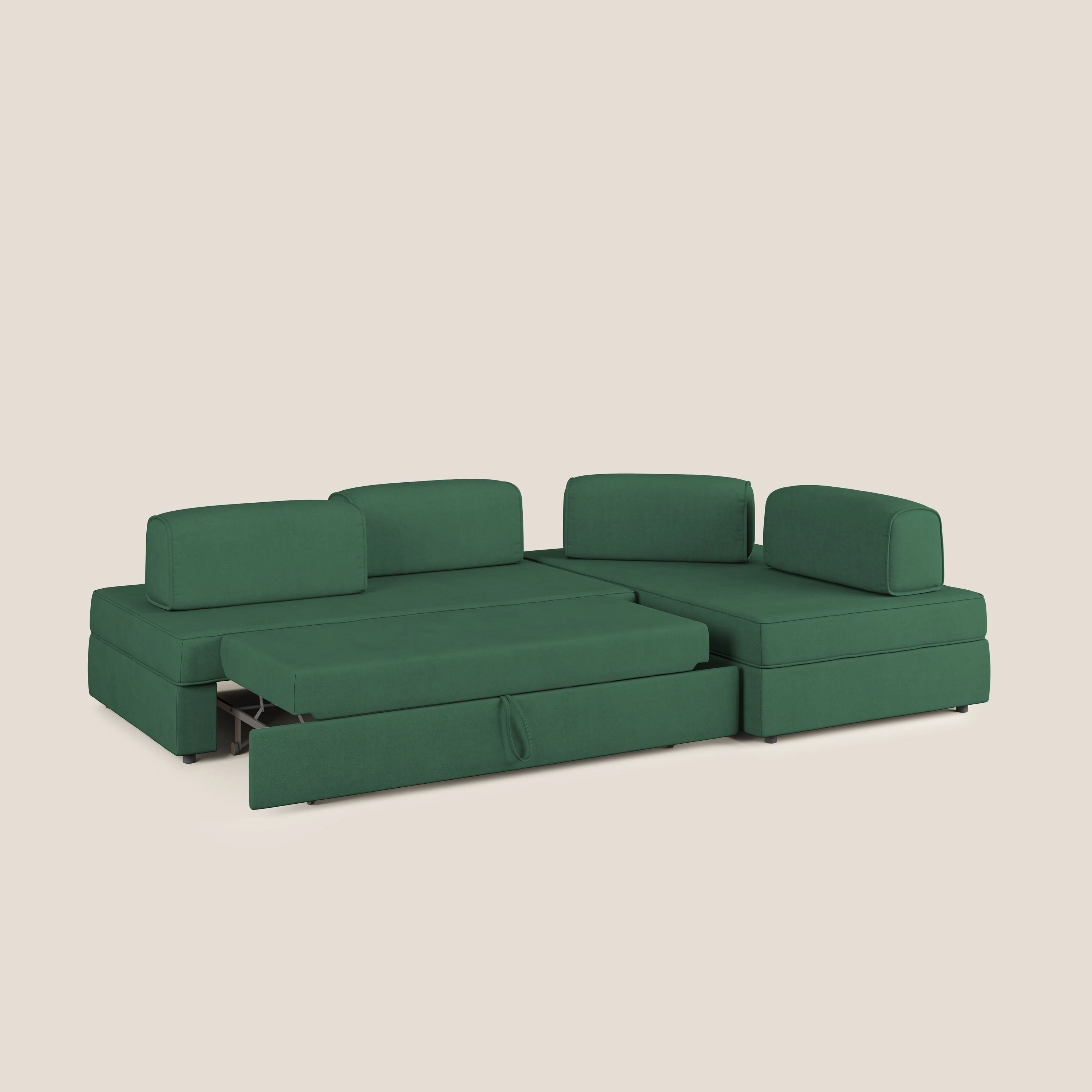 Liberty Canapé d'angle avec pouf extractible et dossiers amovibles en tissu doux imperméable T02 vert - Image 2