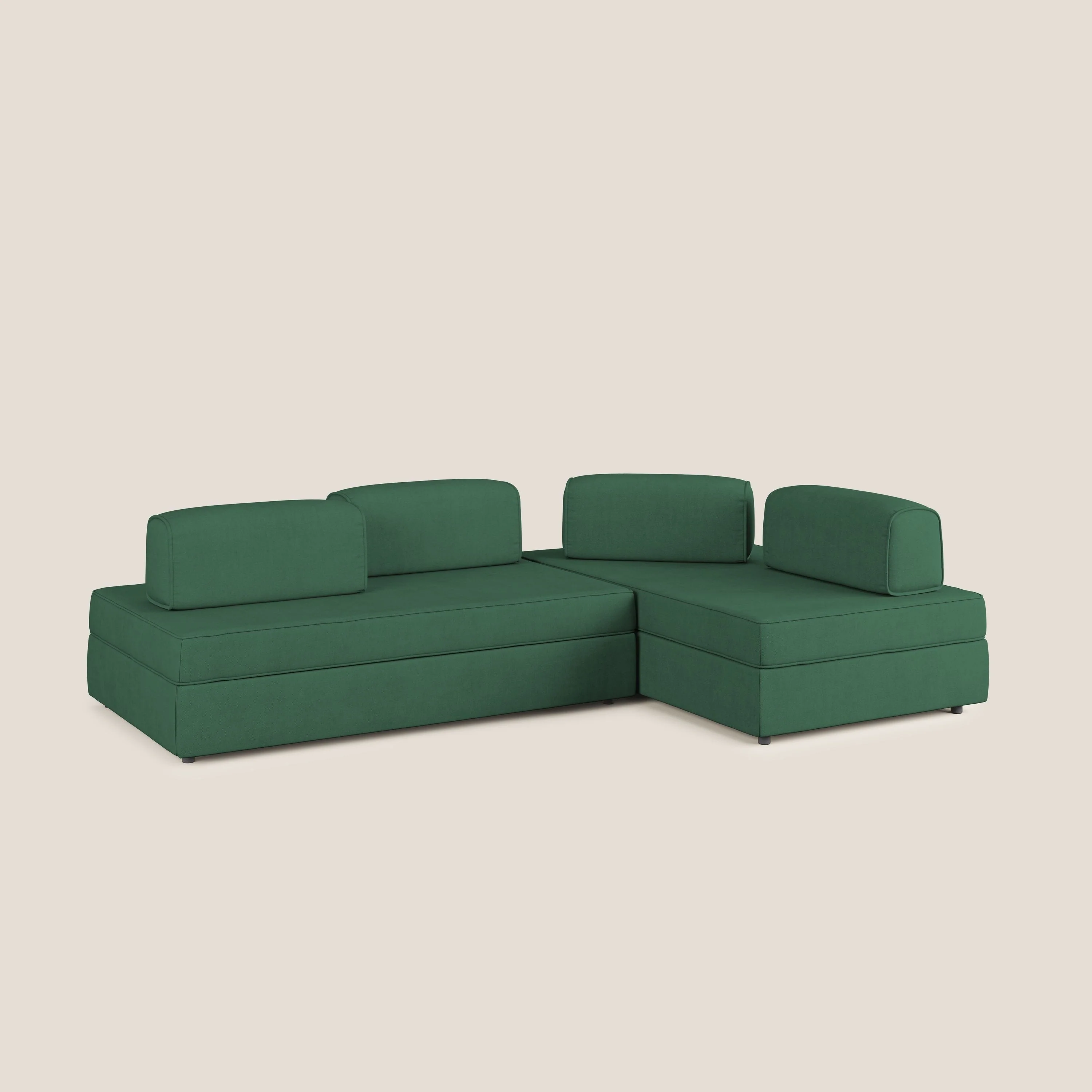 Liberty Canapé d'angle avec pouf extractible et dossiers amovibles en tissu doux imperméable T02 vert - Image 3