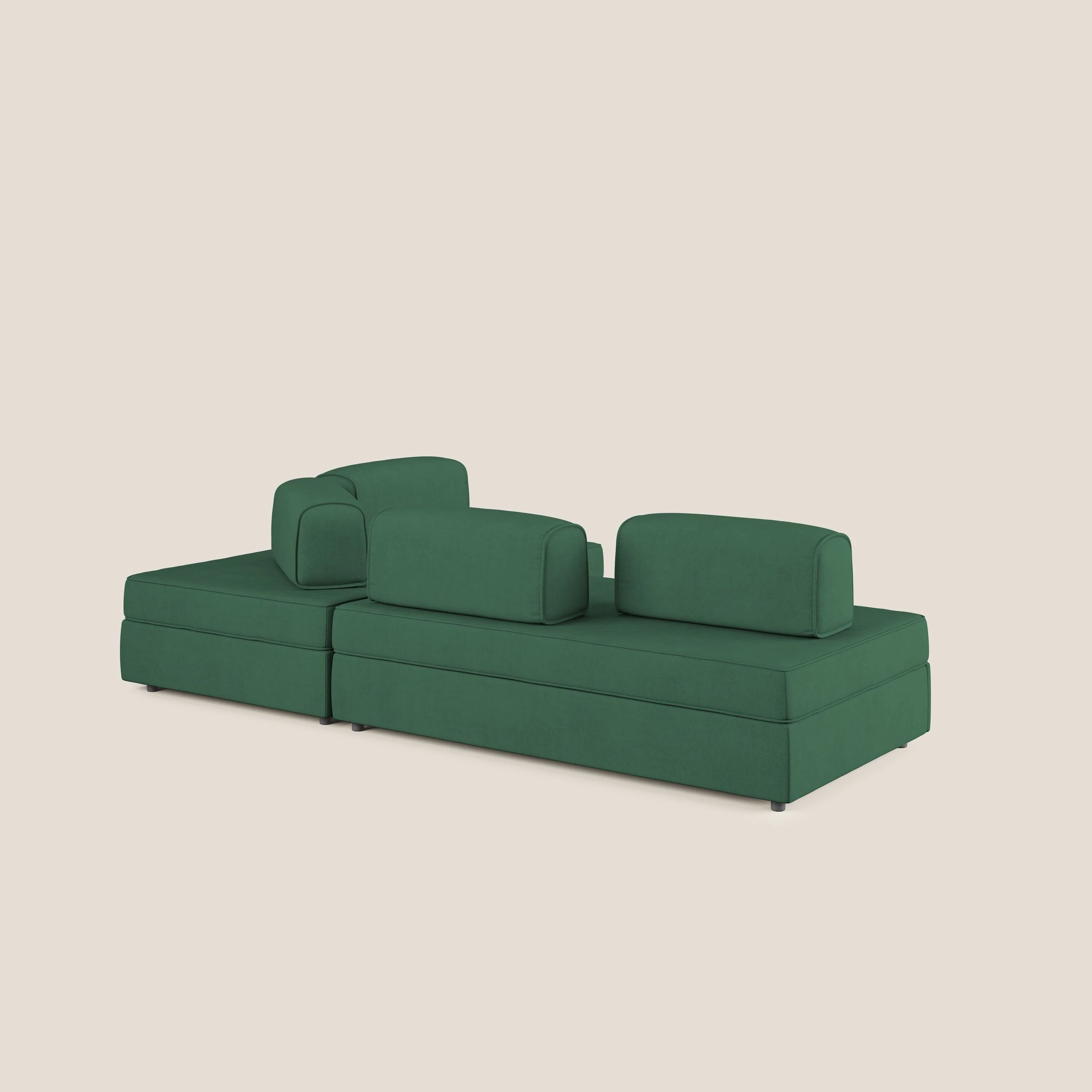 Liberty Canapé d'angle avec pouf extractible et dossiers amovibles en tissu doux imperméable T02 vert - Image 5