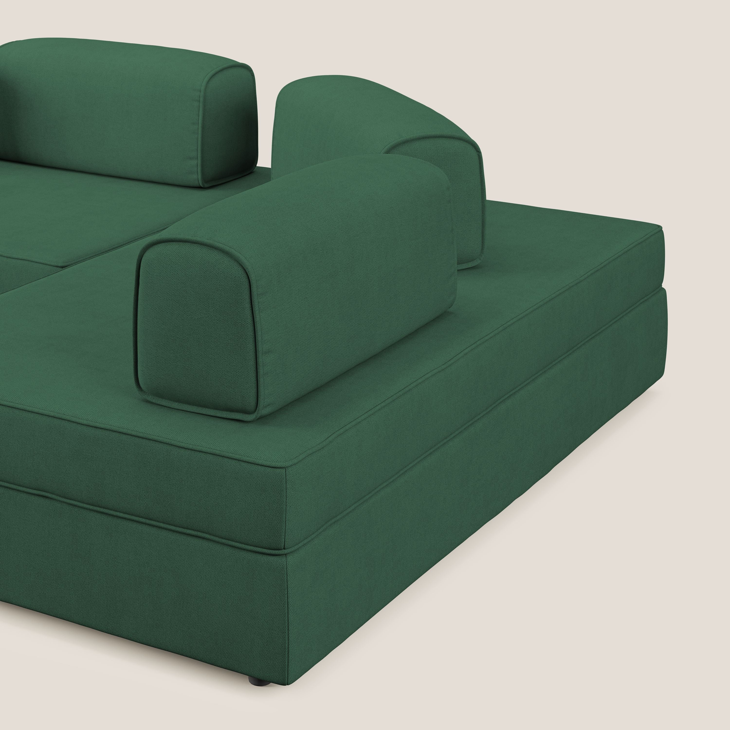 Liberty Canapé d'angle avec pouf extractible et dossiers amovibles en tissu doux imperméable T02 vert - Image 8