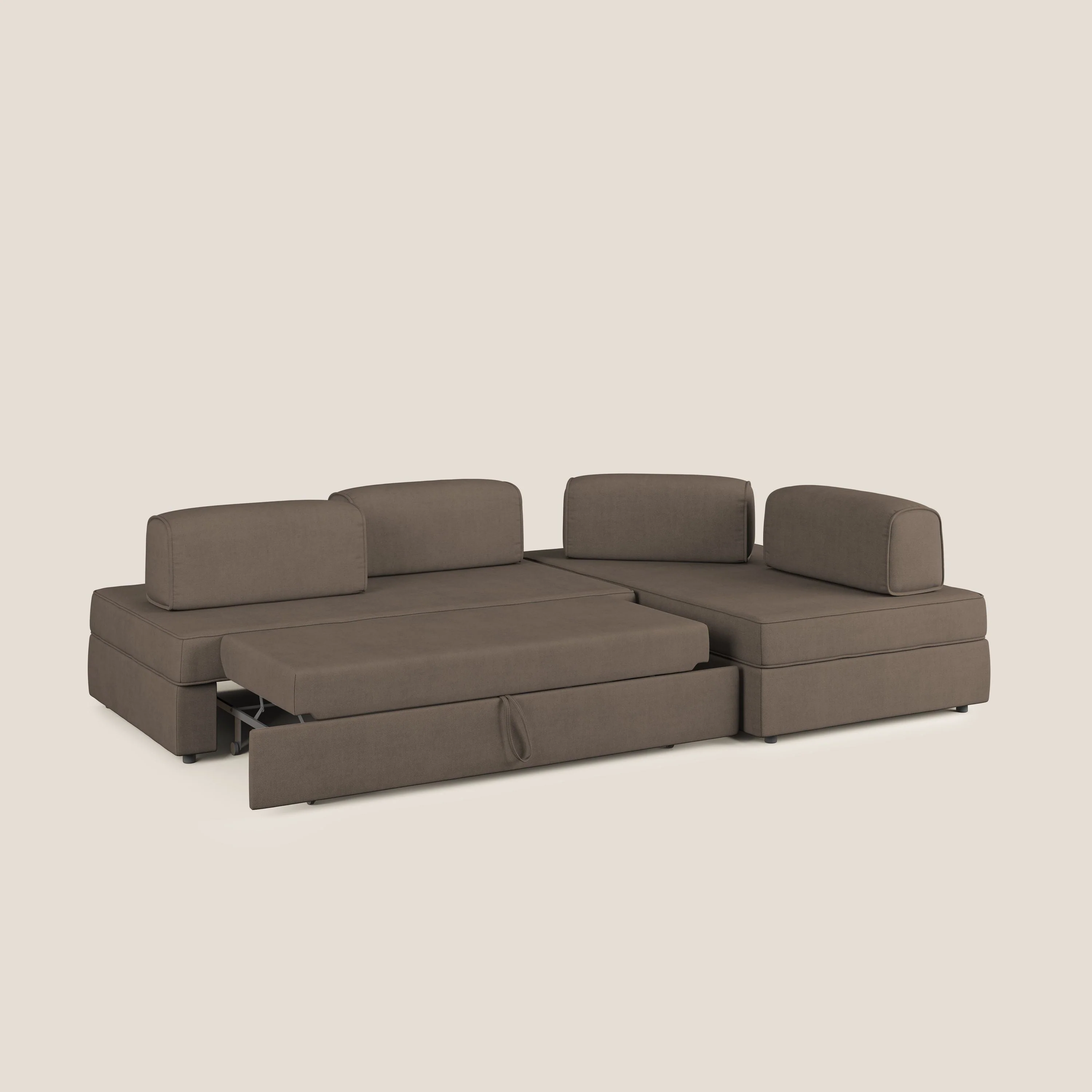 Liberty Canapé d'angle avec pouf extractible et dossiers amovibles en tissu doux imperméable T02 marron - Image 2