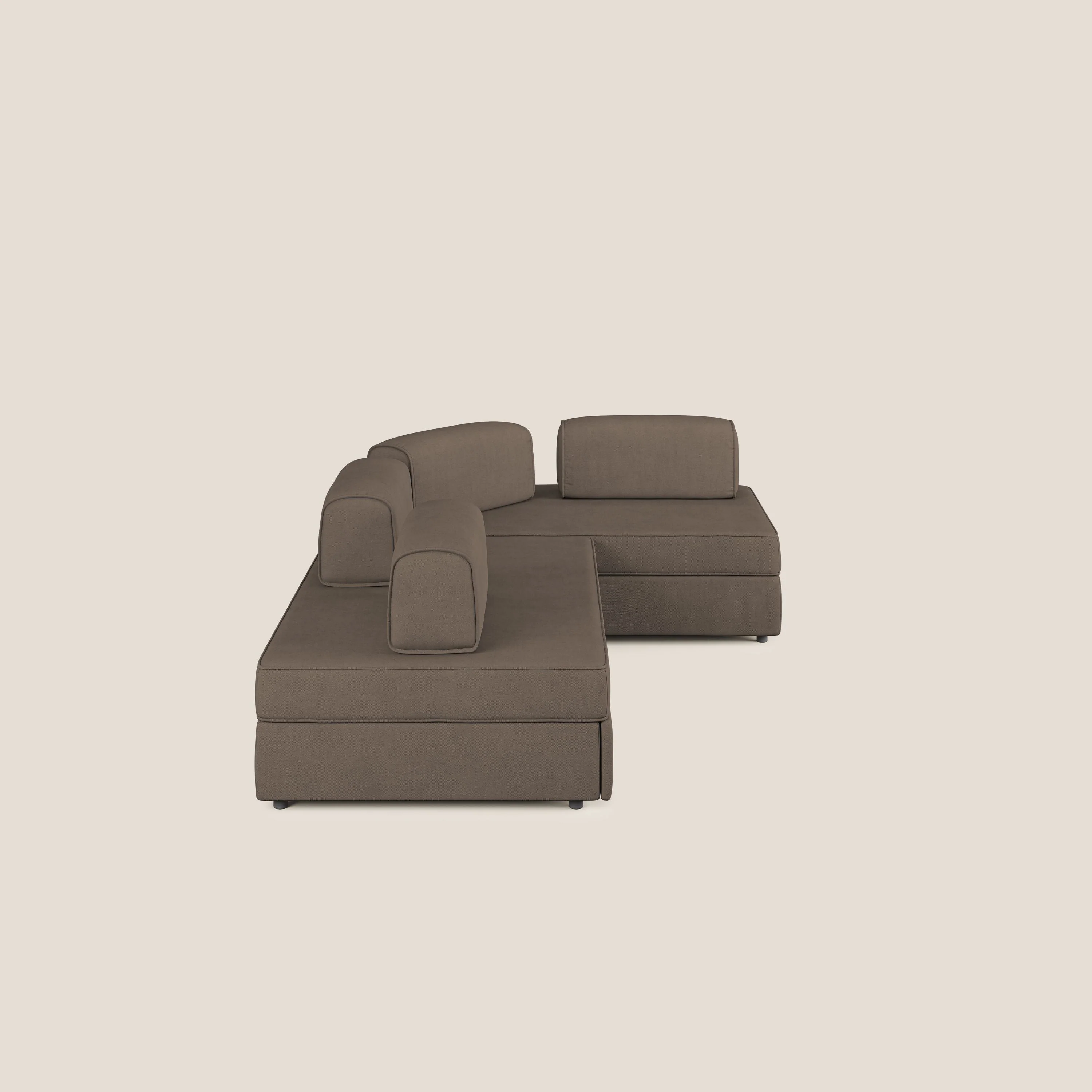 Liberty Canapé d'angle avec pouf extractible et dossiers amovibles en tissu doux imperméable T02 marron - Image 4