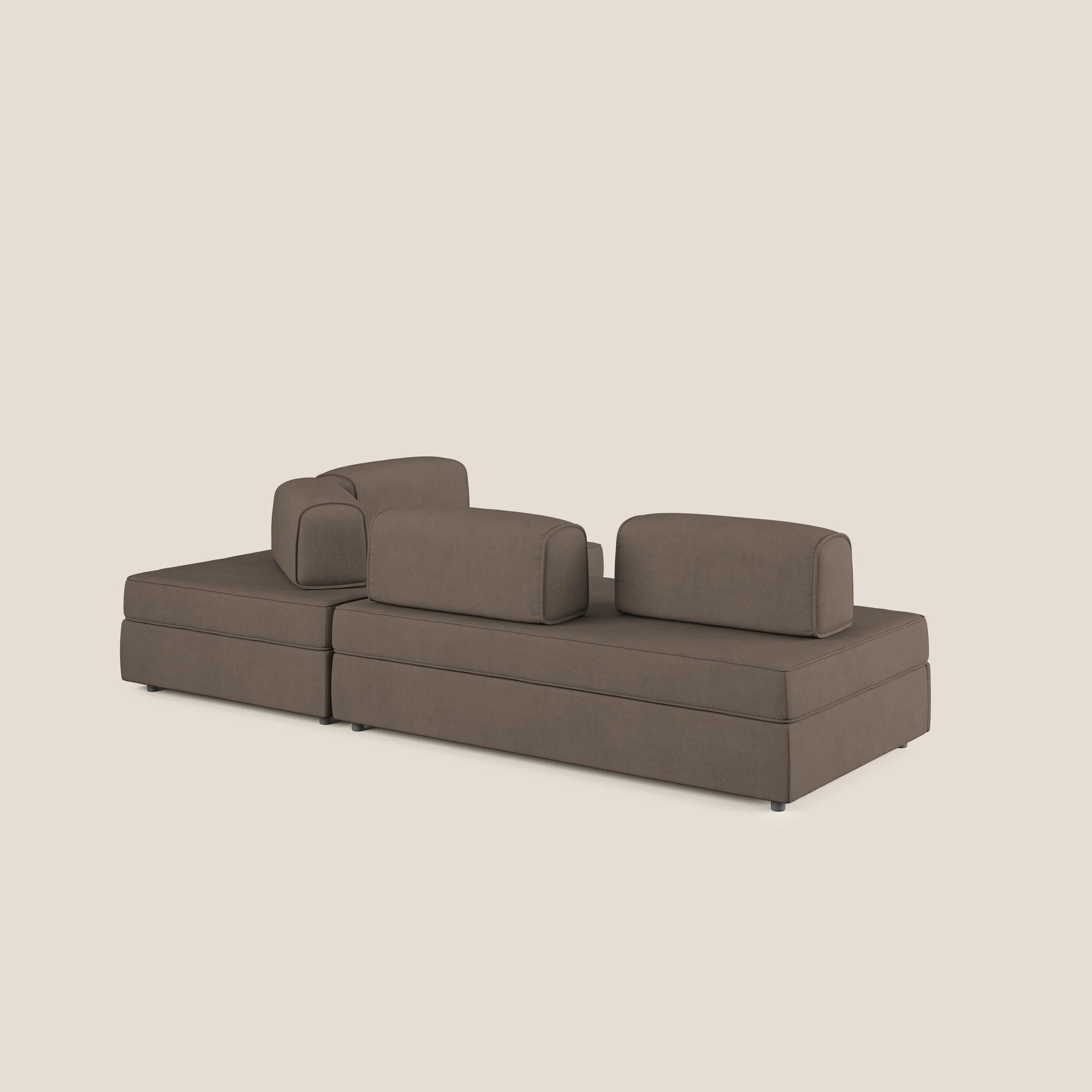Liberty Canapé d'angle avec pouf extractible et dossiers amovibles en tissu doux imperméable T02 marron - Image 5