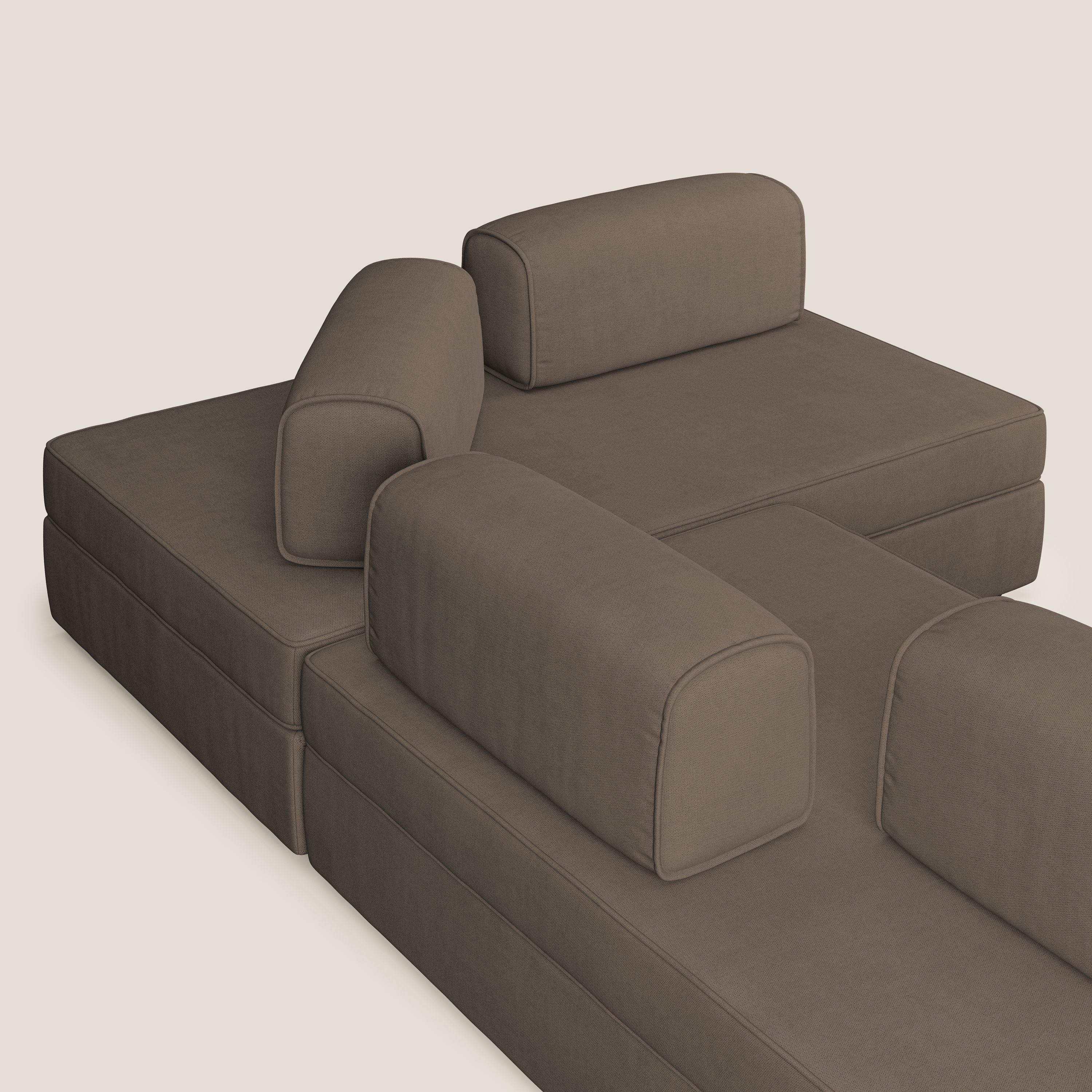 Liberty Canapé d'angle avec pouf extractible et dossiers amovibles en tissu doux imperméable T02 marron - Image 6