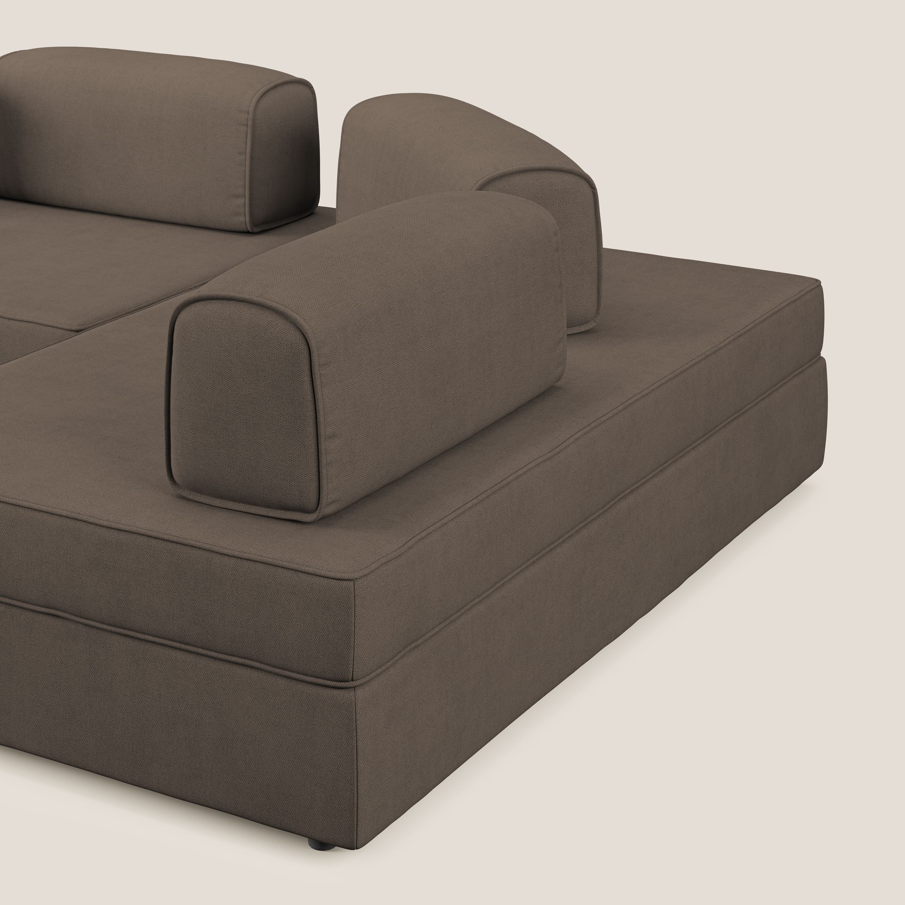 Liberty Canapé d'angle avec pouf extractible et dossiers amovibles en tissu doux imperméable T02 marron - Image 8
