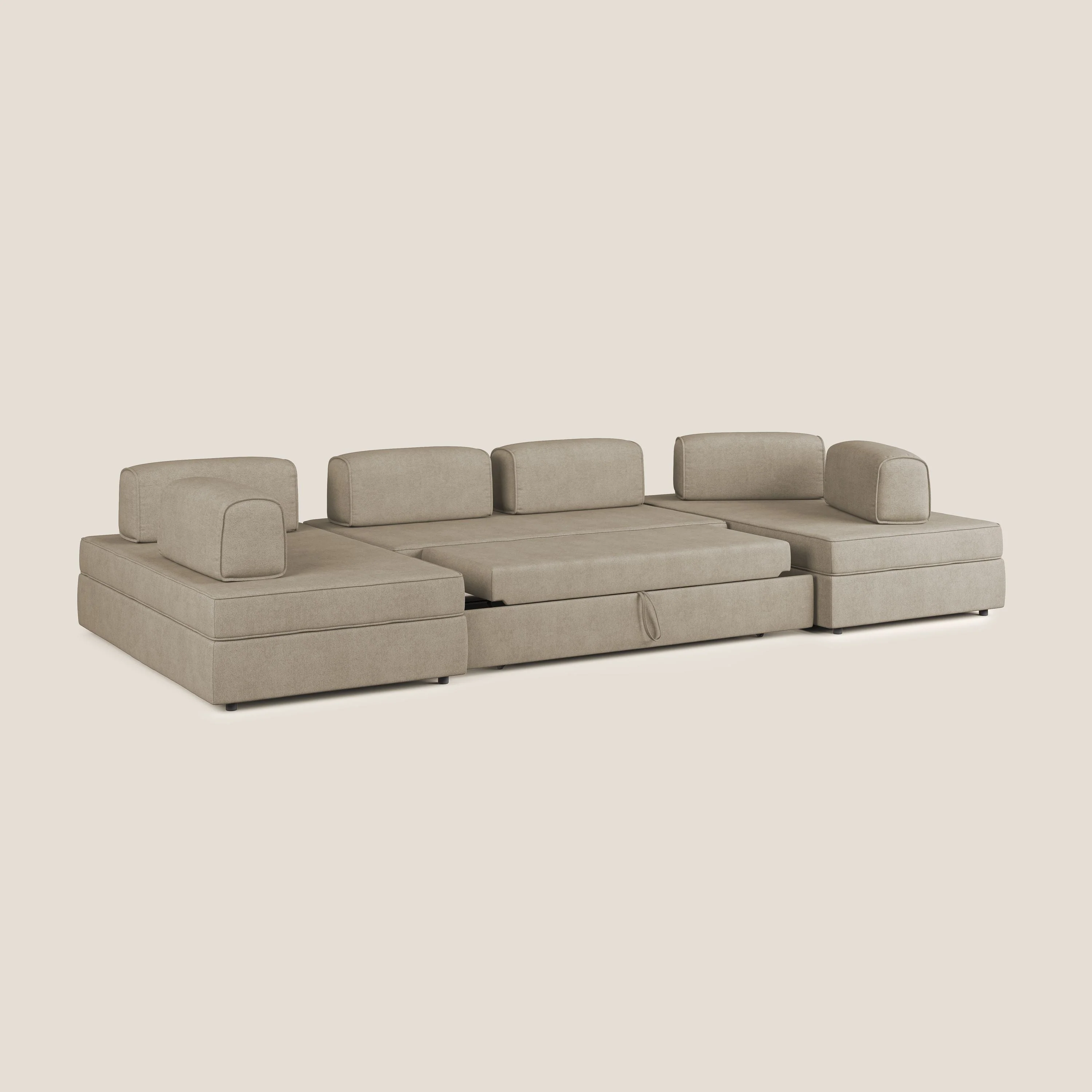Liberty Canapé panoramique avec pouf extractible et dossiers amovibles en tissu doux imperméable T02 beige - Image 2