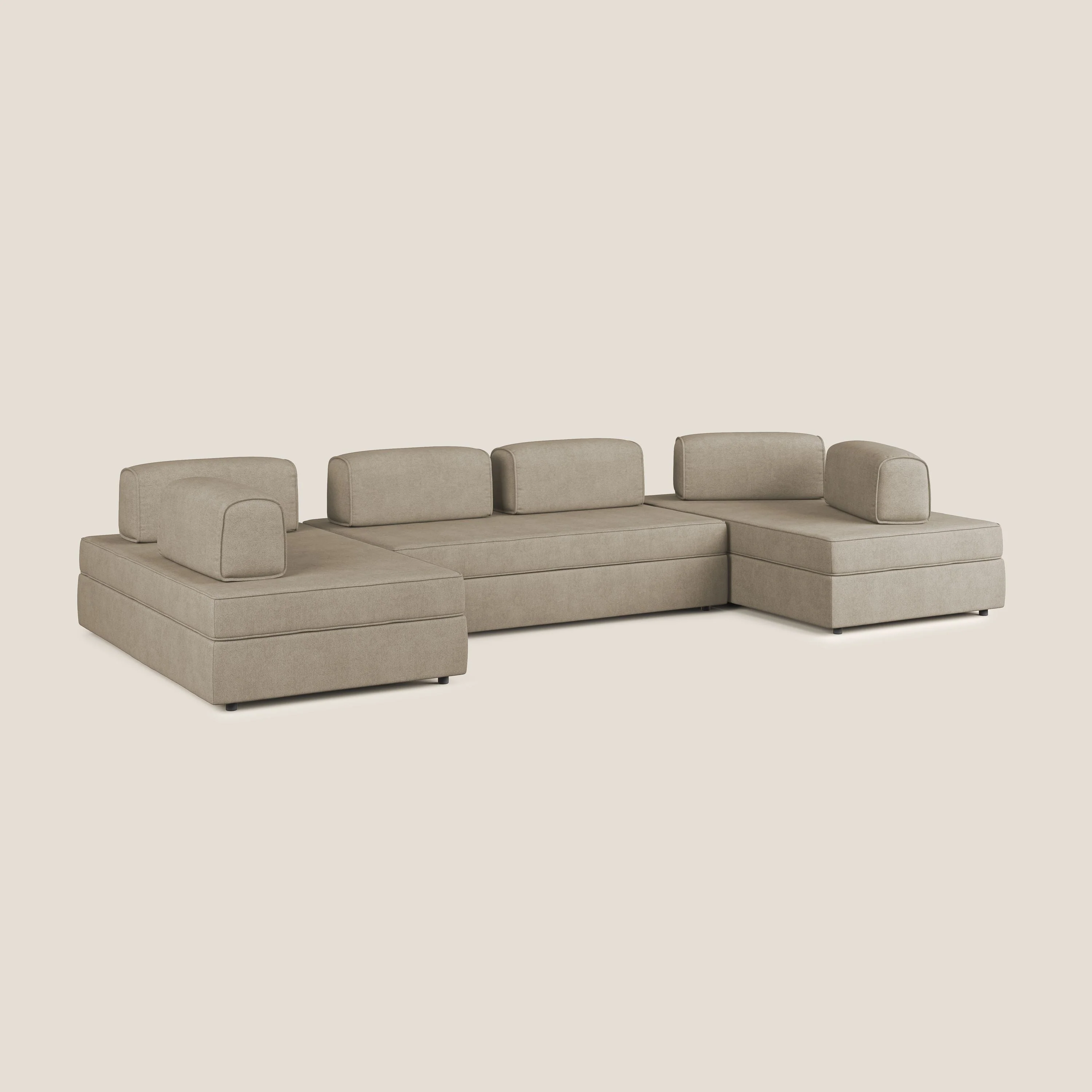 Liberty Canapé panoramique avec pouf extractible et dossiers amovibles en tissu doux imperméable T02 beige - Image 3