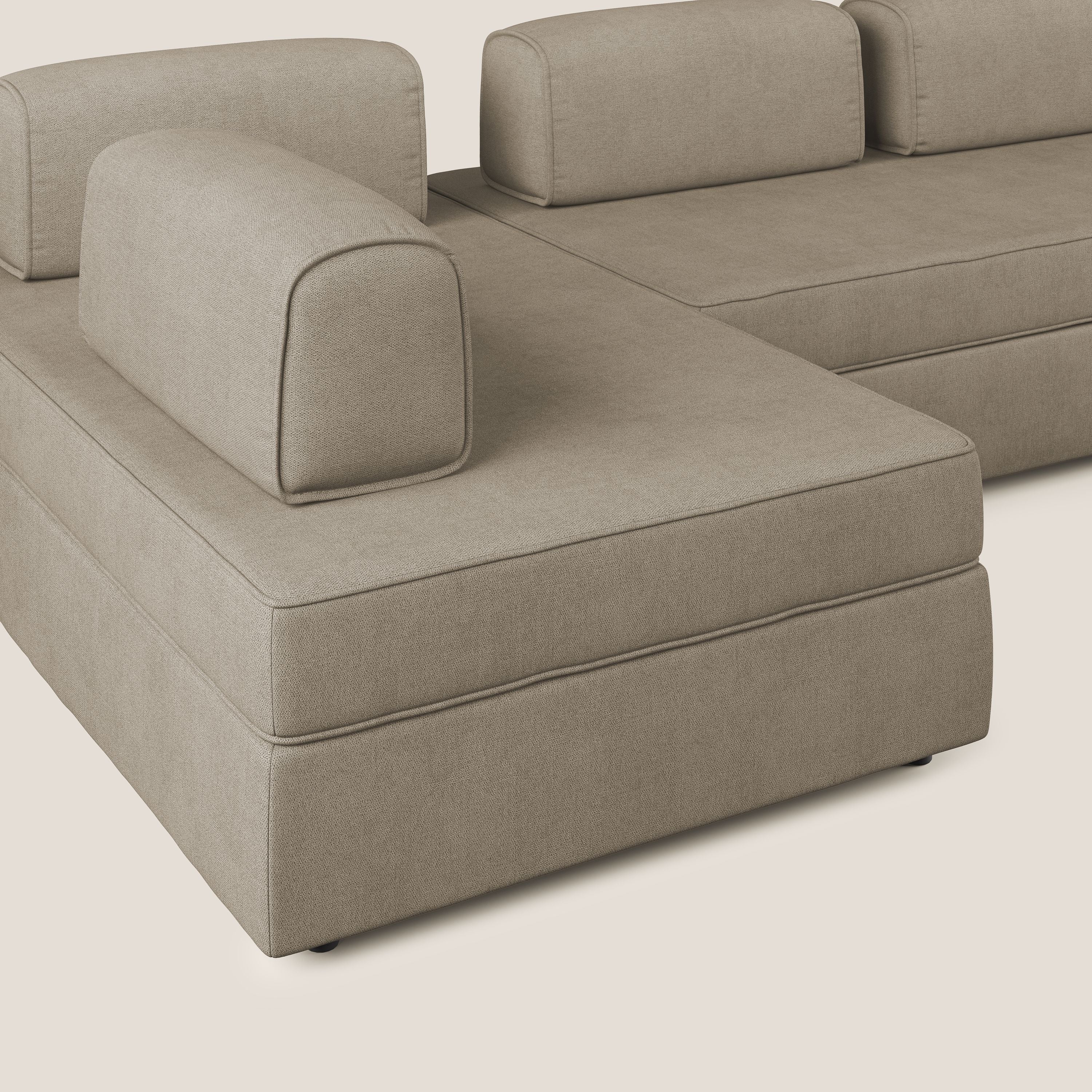 Liberty Canapé panoramique avec pouf extractible et dossiers amovibles en tissu doux imperméable T02 beige - Image 6