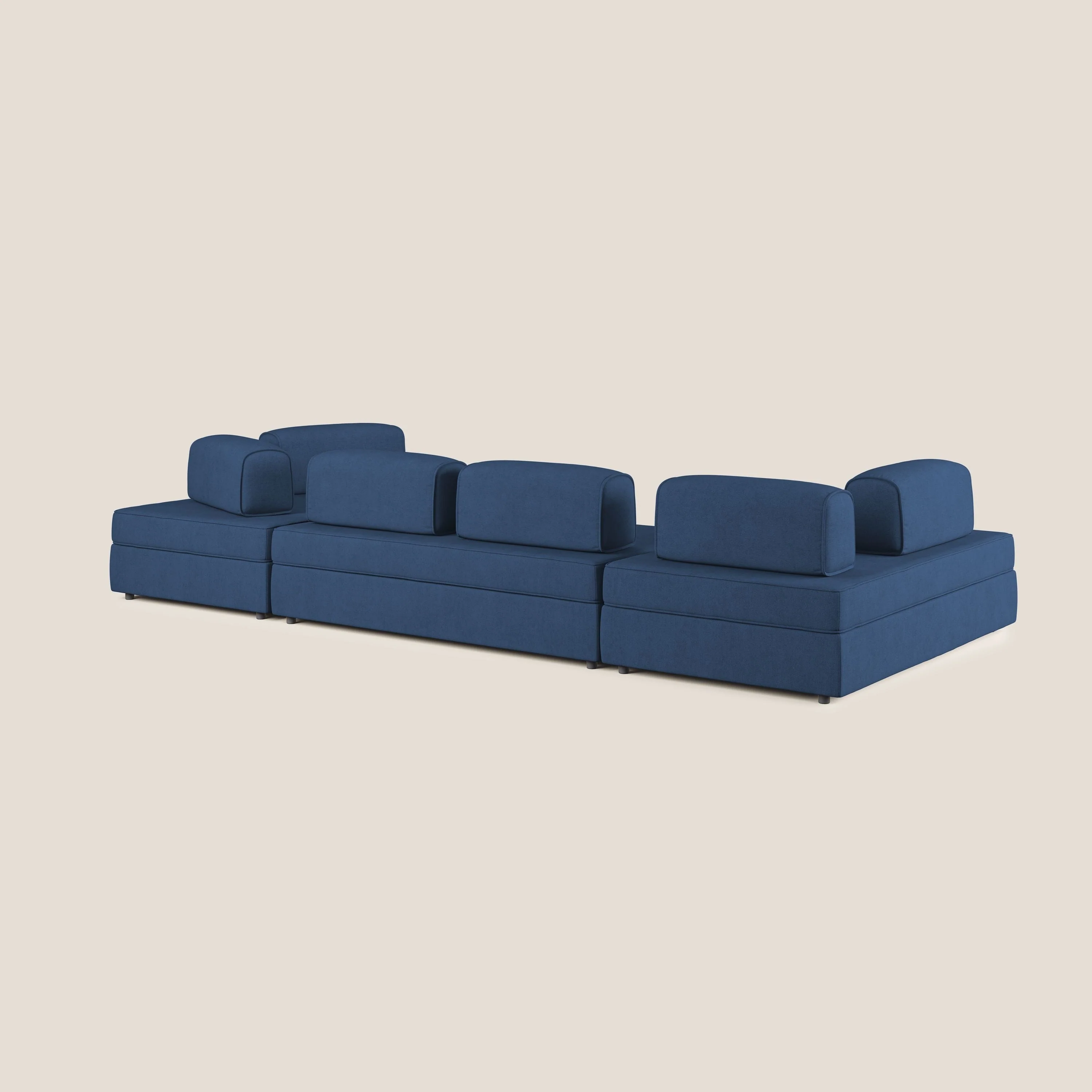 Liberty Canapé panoramique avec pouf extractible et dossiers amovibles en tissu doux imperméable T02 bleu - Image 5