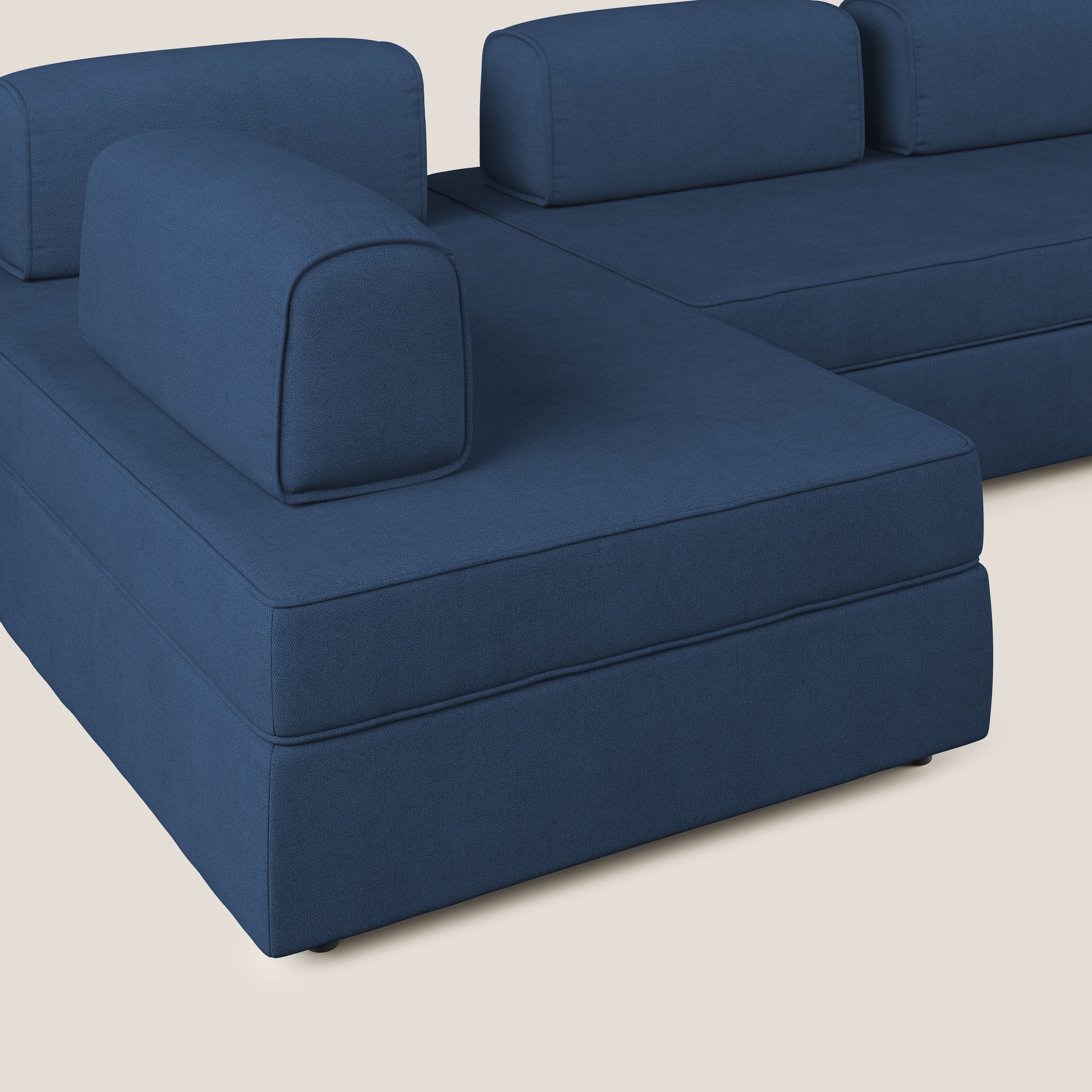 Liberty Canapé panoramique avec pouf extractible et dossiers amovibles en tissu doux imperméable T02 bleu - Image 6