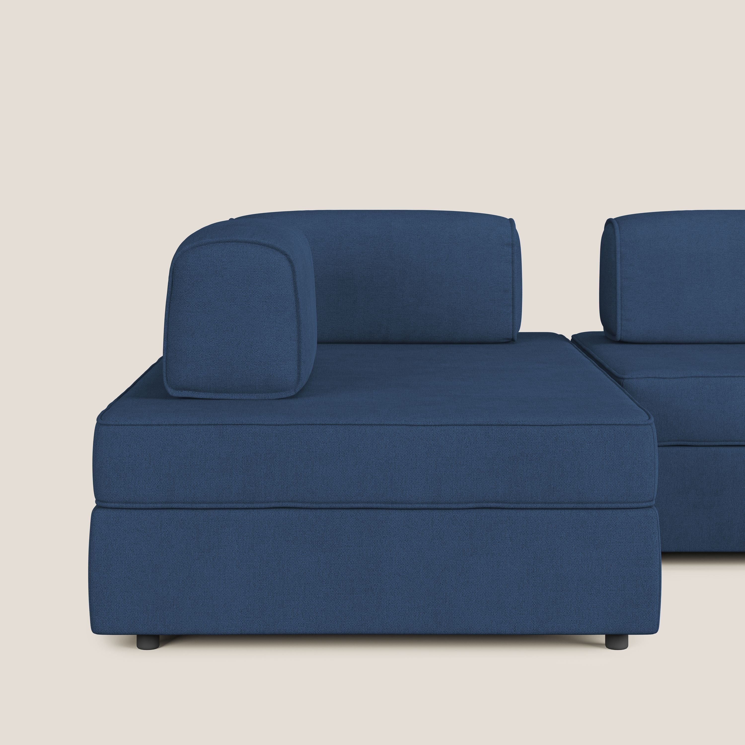 Liberty Canapé panoramique avec pouf extractible et dossiers amovibles en tissu doux imperméable T02 bleu - Image 8