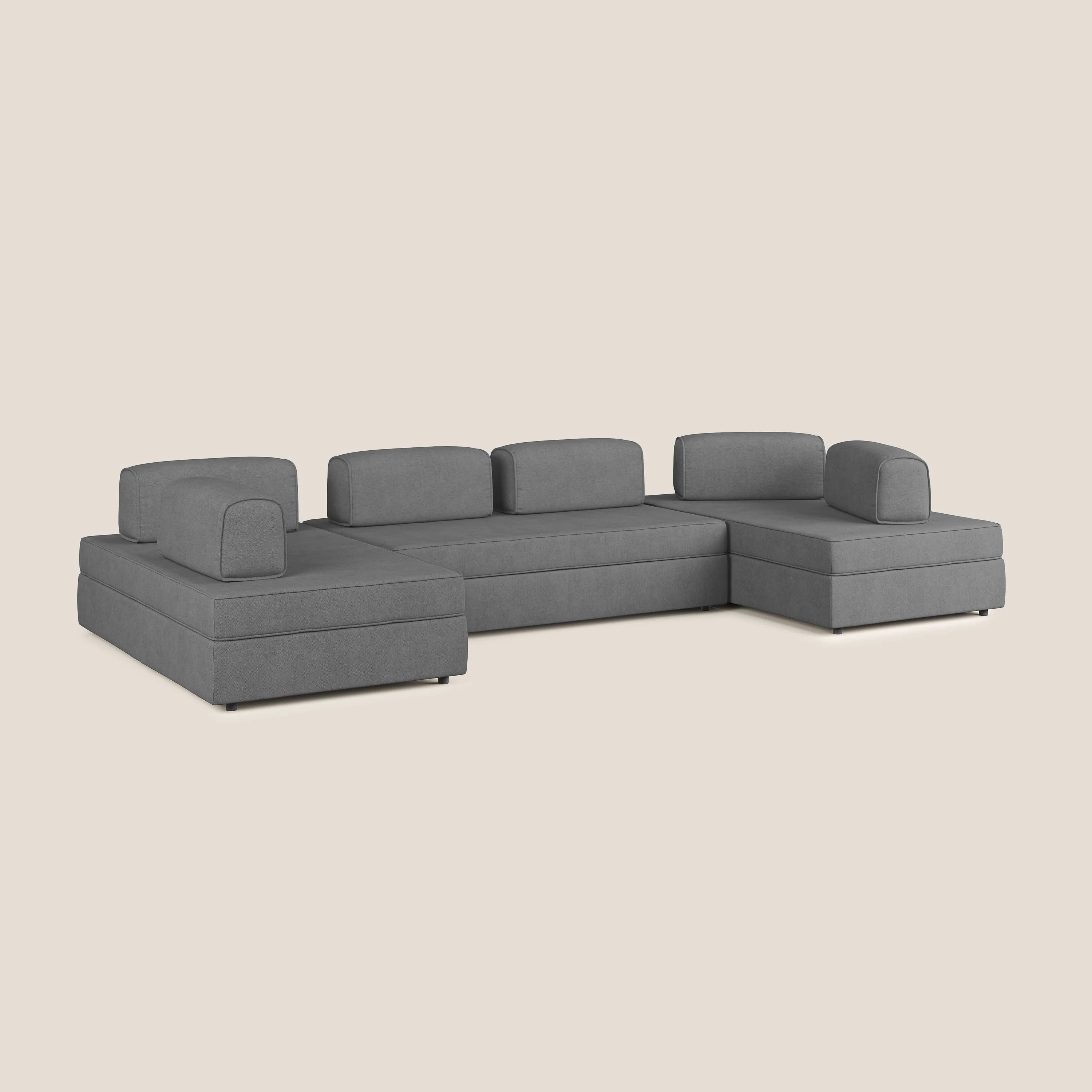 Liberty Canapé panoramique avec pouf extractible et dossiers amovibles en tissu doux imperméable T02 gris - Image 3
