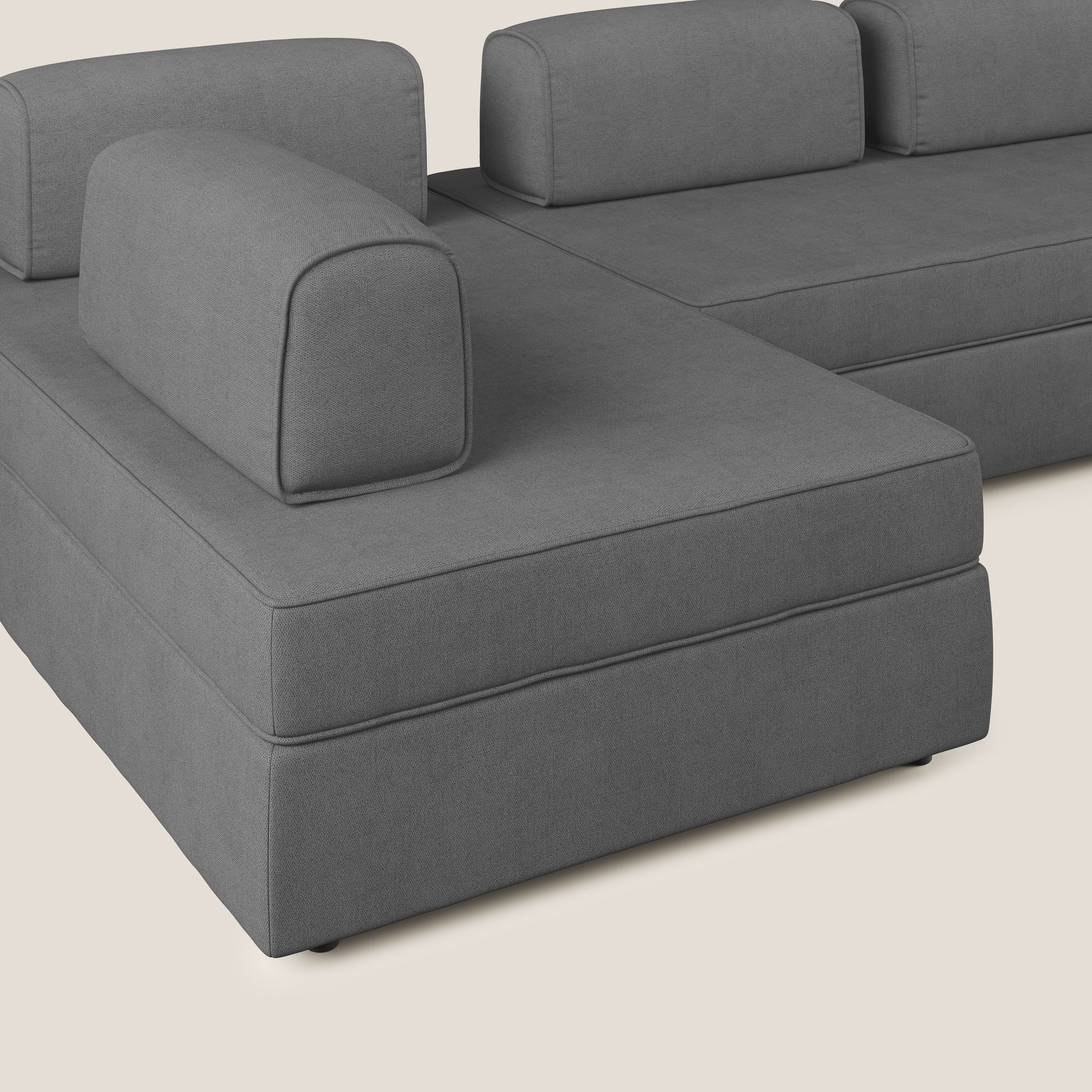 Liberty Canapé panoramique avec pouf extractible et dossiers amovibles en tissu doux imperméable T02 gris - Image 6