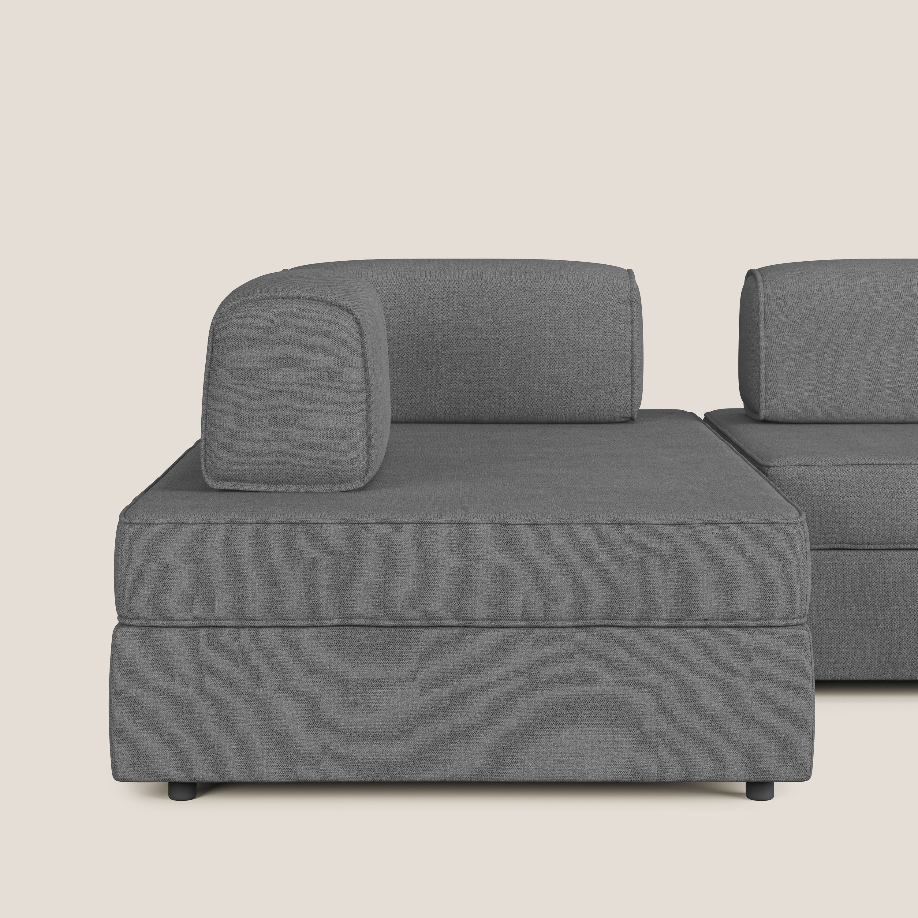 Liberty Canapé panoramique avec pouf extractible et dossiers amovibles en tissu doux imperméable T02 gris - Image 8