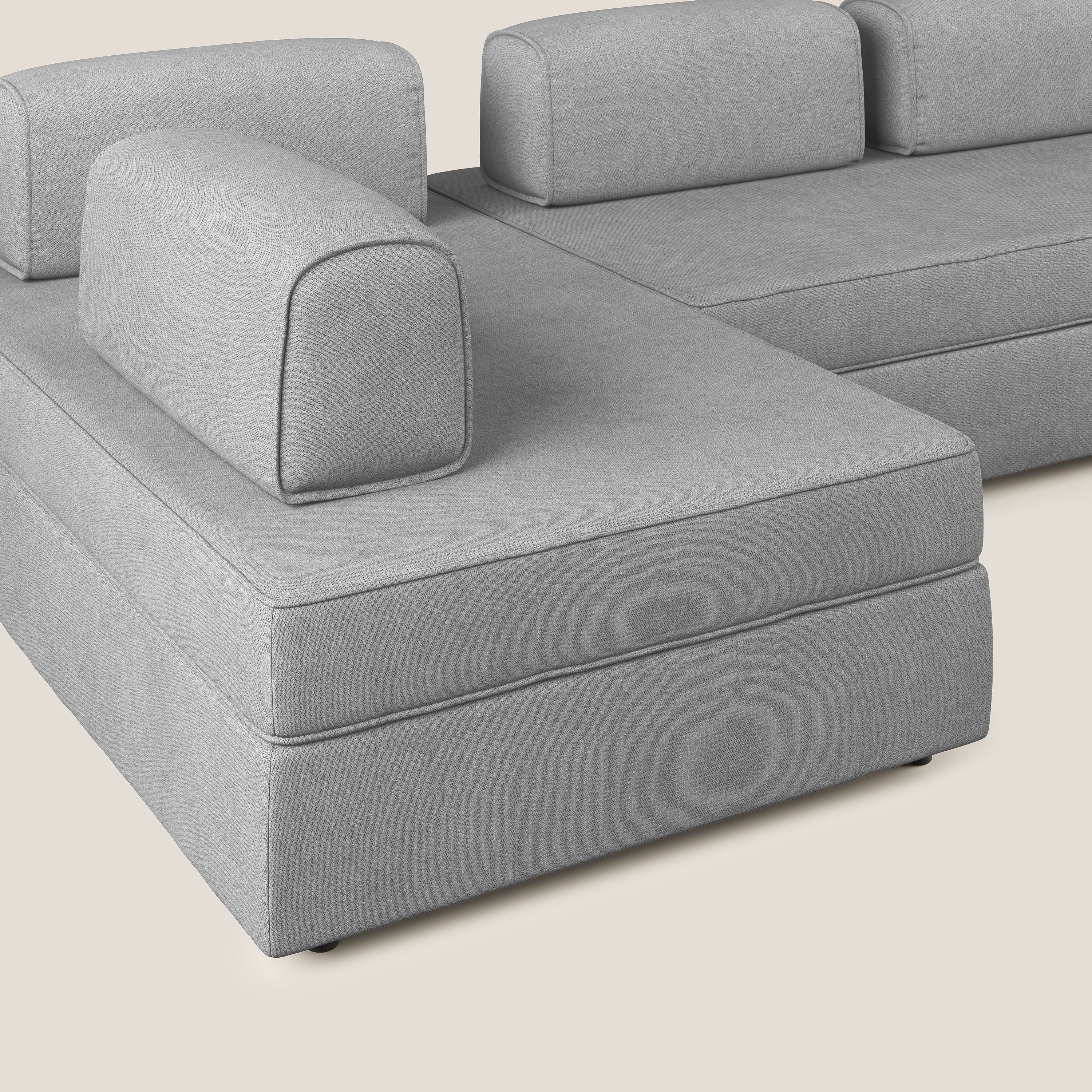 Liberty Canapé panoramique avec pouf extractible et dossiers amovibles en tissu doux imperméable T02 gris clair - Image 6