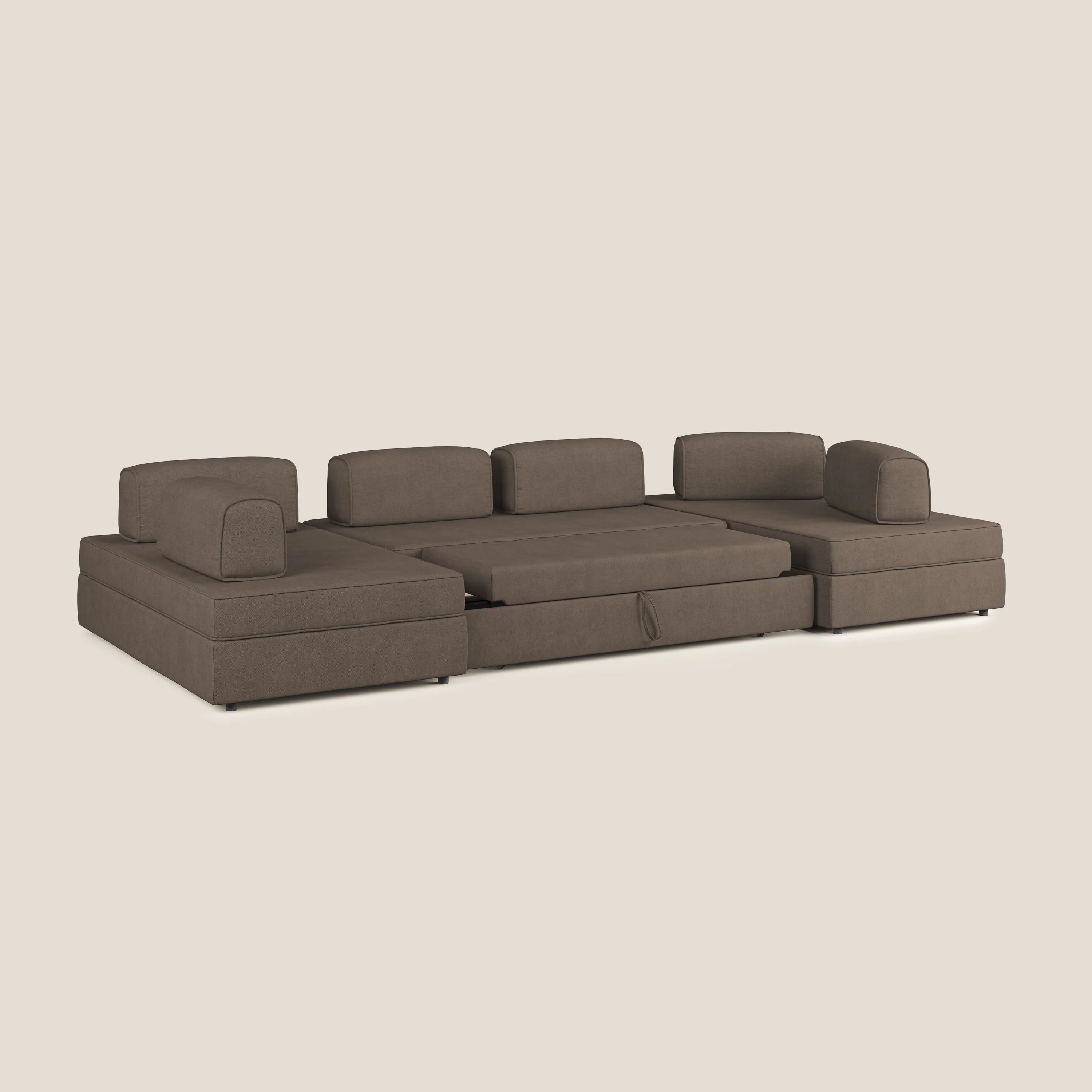 Liberty Canapé panoramique avec pouf extractible et dossiers amovibles en tissu doux imperméable T02 marron - Image 2