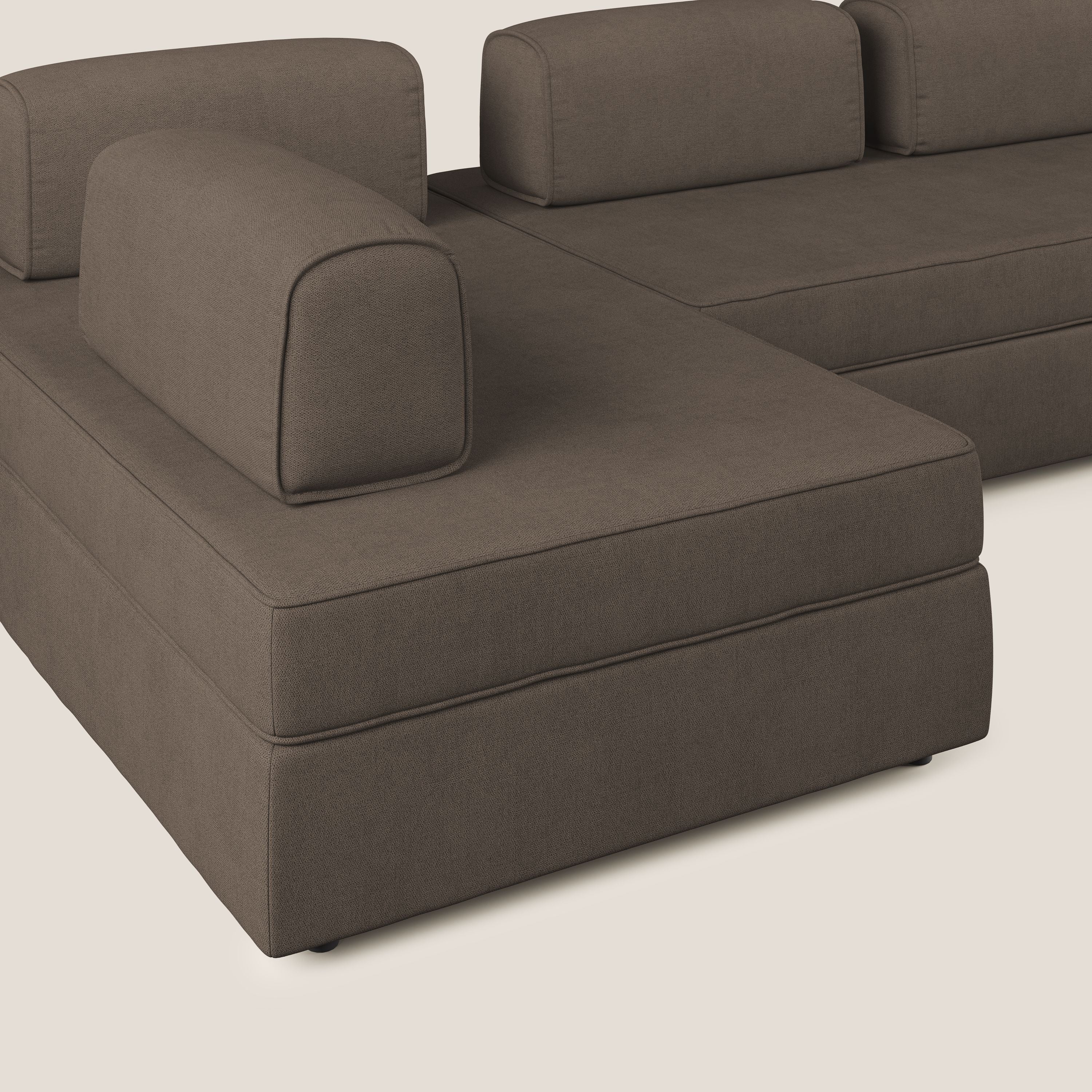 Liberty Canapé panoramique avec pouf extractible et dossiers amovibles en tissu doux imperméable T02 marron - Image 6