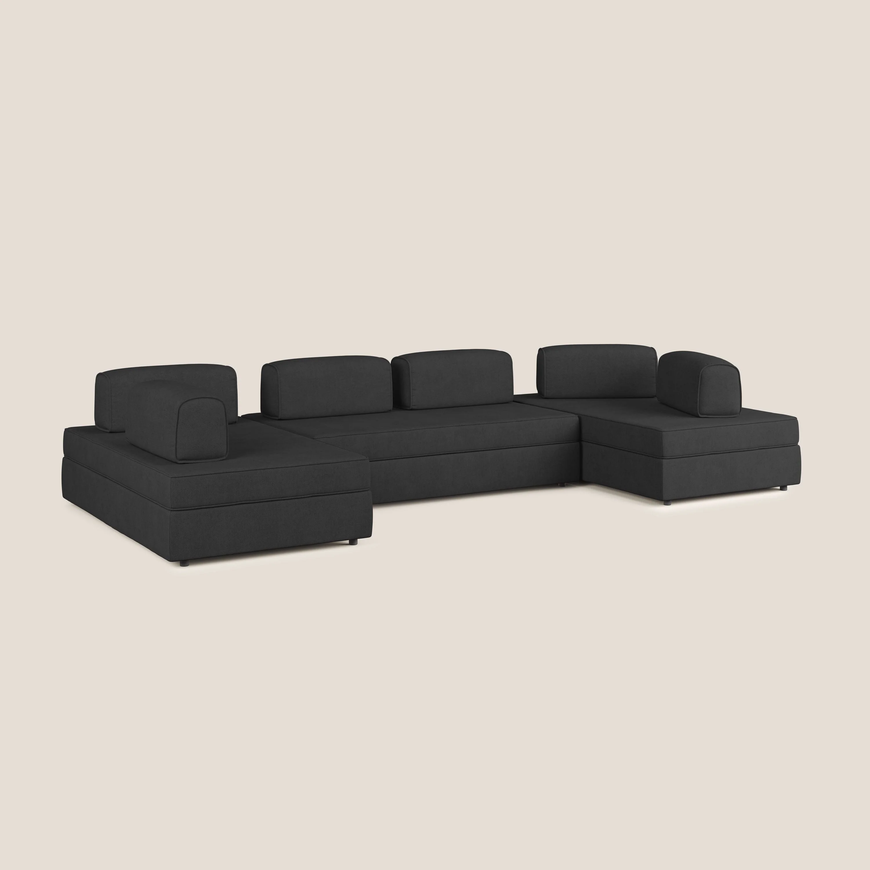 Liberty Canapé panoramique avec pouf extractible et dossiers amovibles en tissu doux imperméable T02 noir - Image 3