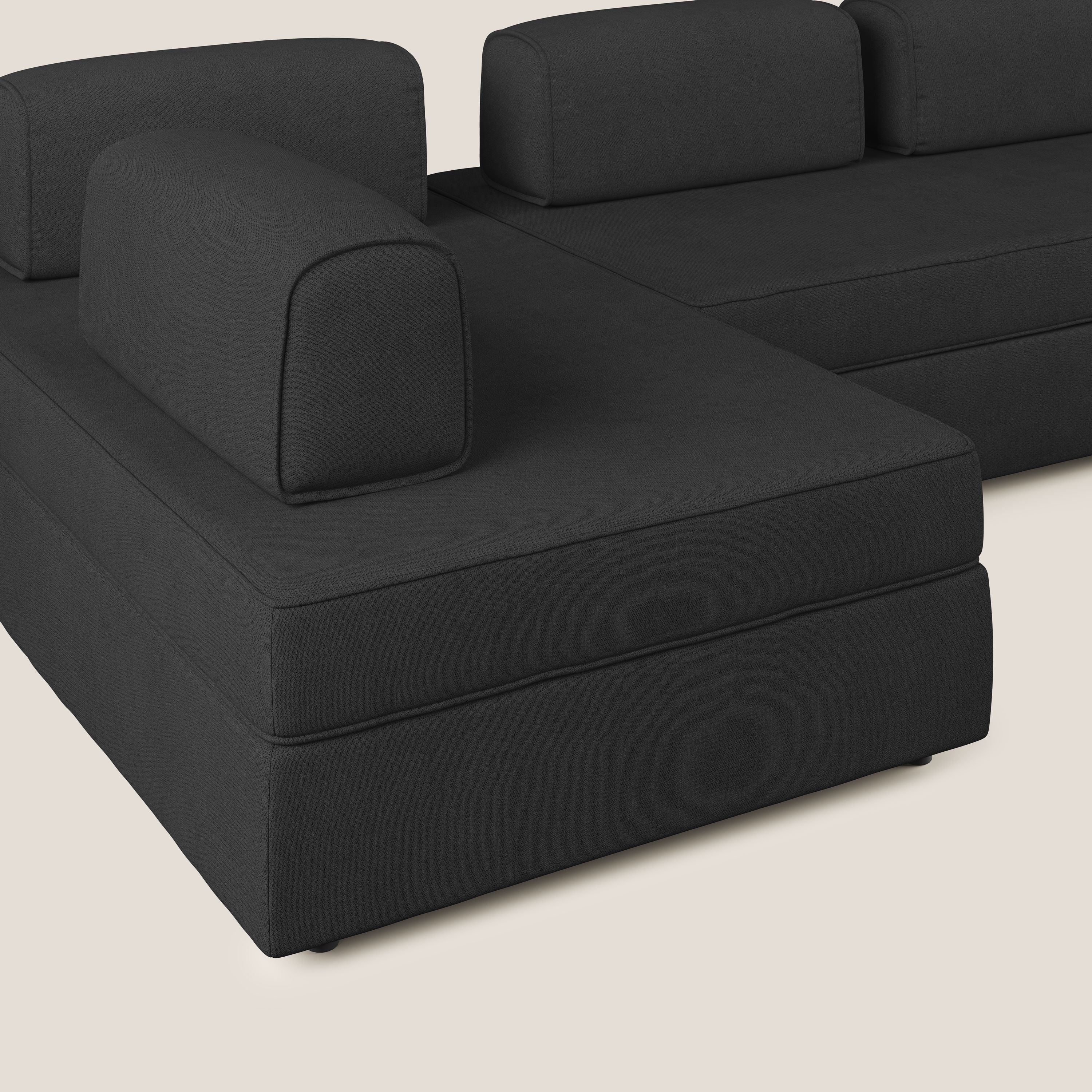 Liberty Canapé panoramique avec pouf extractible et dossiers amovibles en tissu doux imperméable T02 noir - Image 6