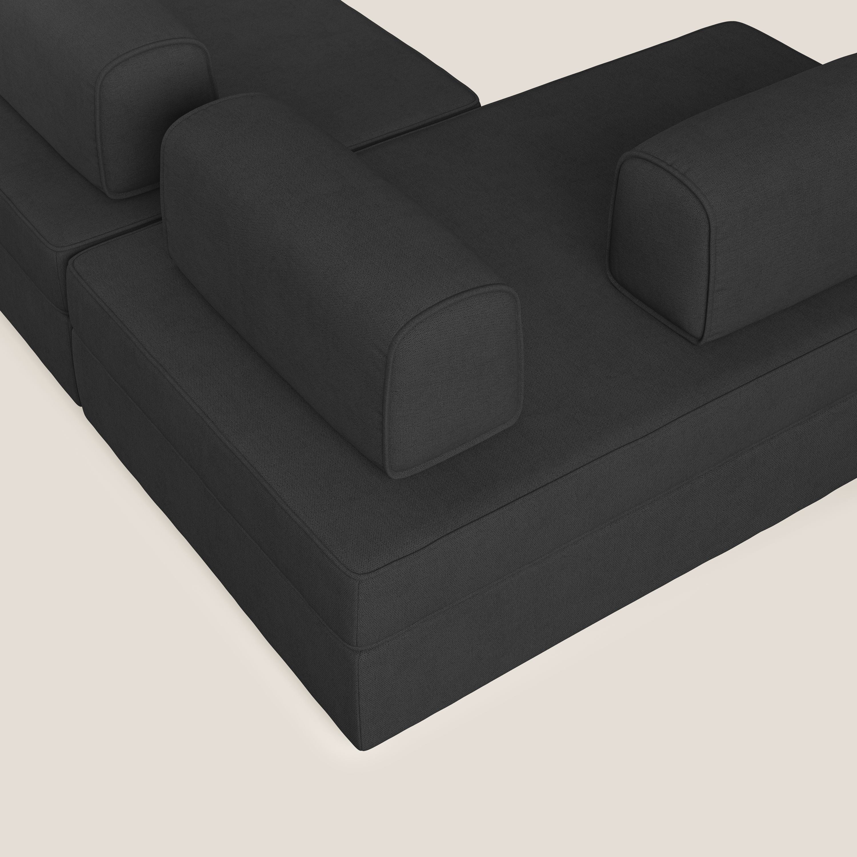 Liberty Canapé panoramique avec pouf extractible et dossiers amovibles en tissu doux imperméable T02 noir - Image 7