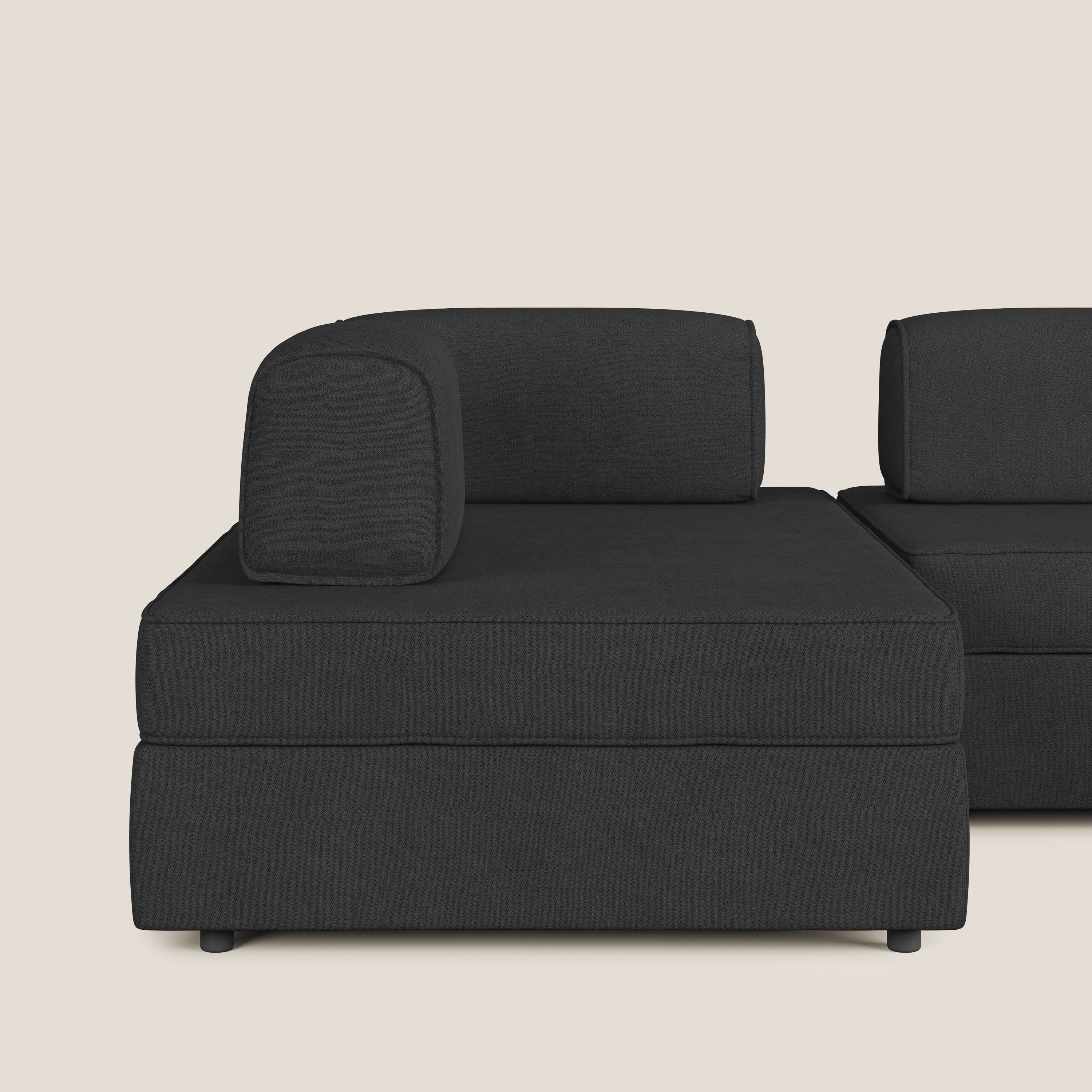 Liberty Canapé panoramique avec pouf extractible et dossiers amovibles en tissu doux imperméable T02 noir - Image 8