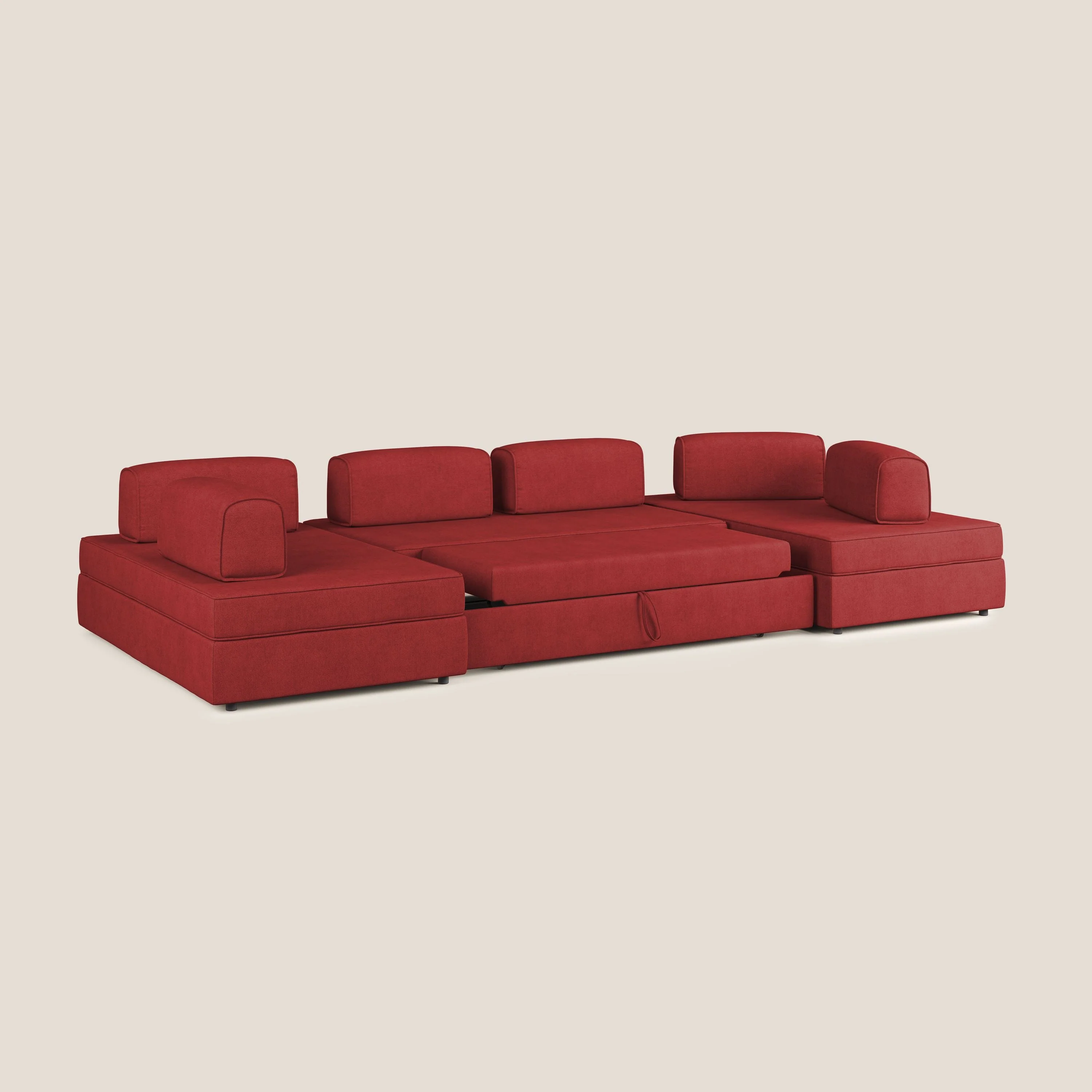 Liberty Canapé panoramique avec pouf extractible et dossiers amovibles en tissu doux imperméable T02 rouge - Image 2