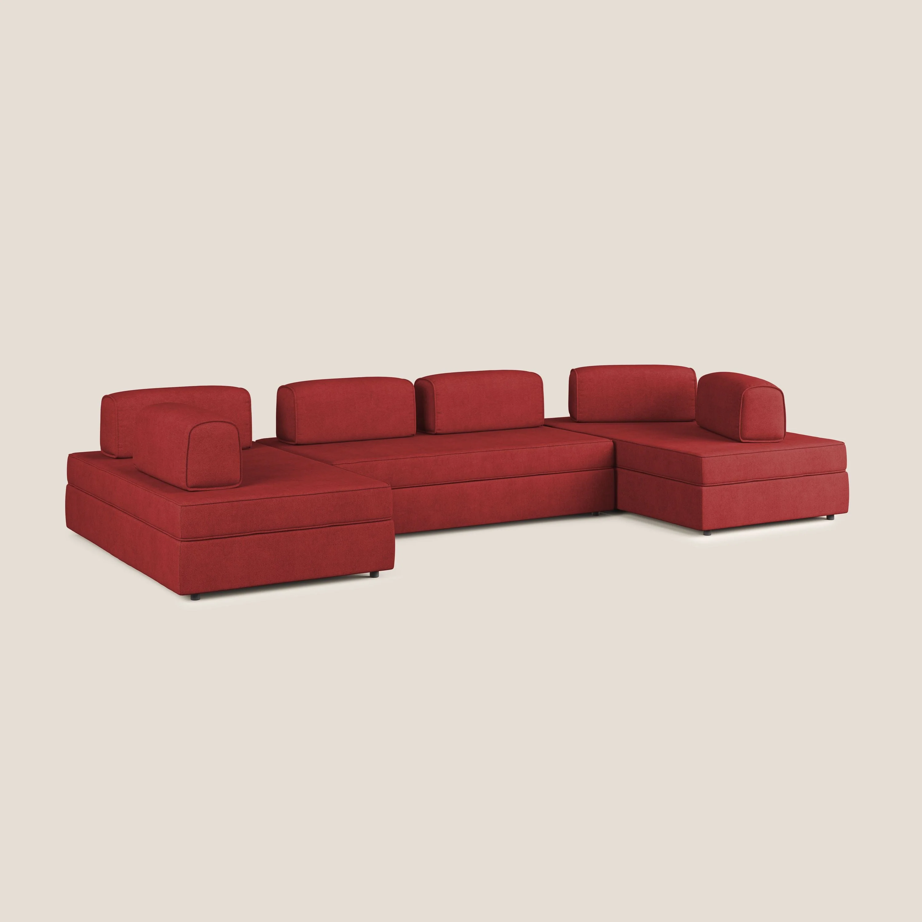 Liberty Canapé panoramique avec pouf extractible et dossiers amovibles en tissu doux imperméable T02 rouge - Image 3