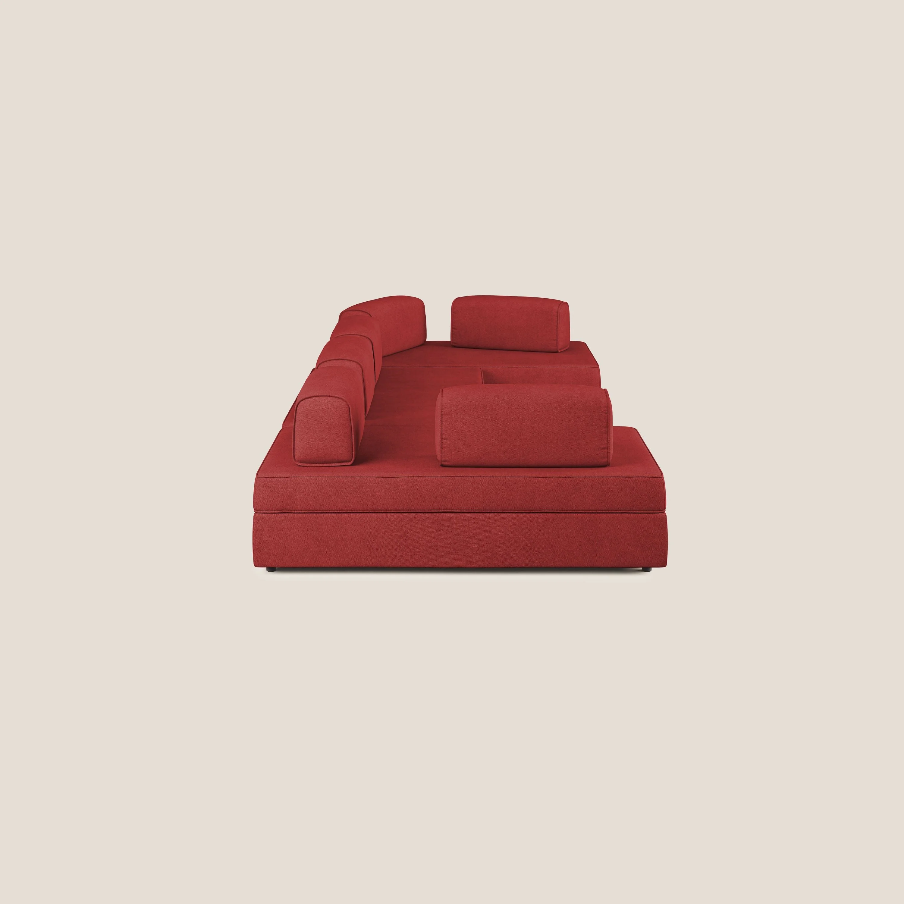 Liberty Canapé panoramique avec pouf extractible et dossiers amovibles en tissu doux imperméable T02 rouge - Image 4