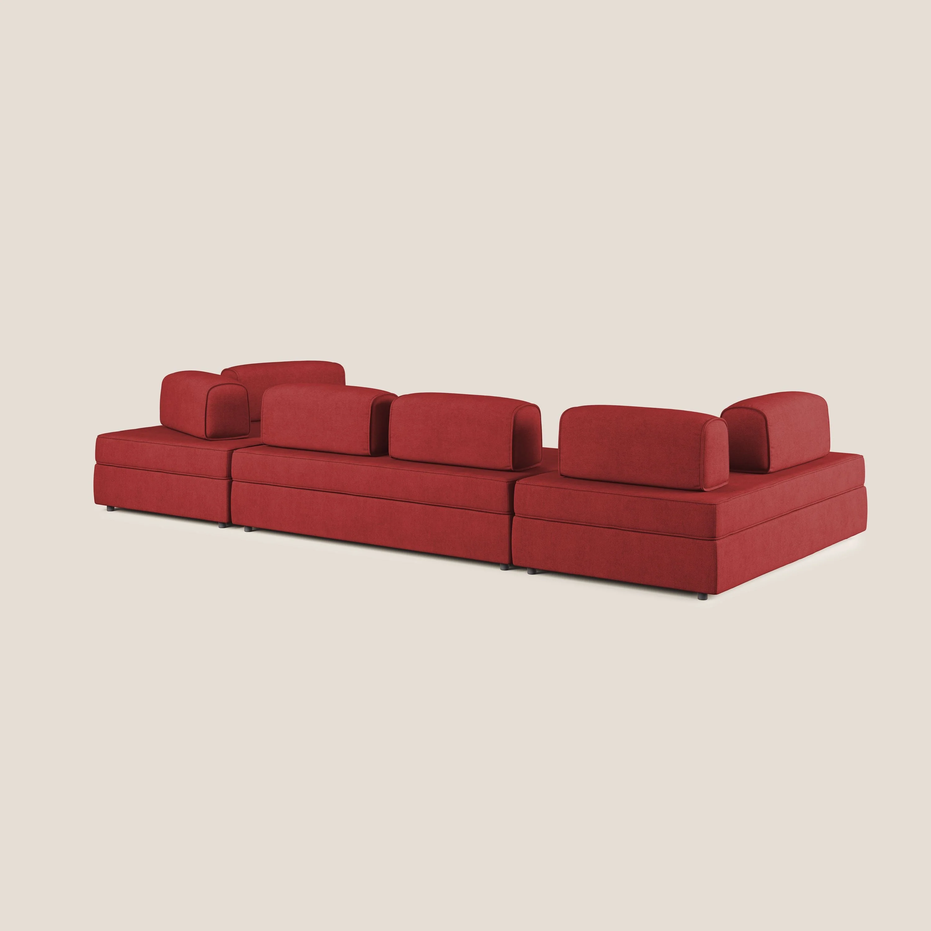 Liberty Canapé panoramique avec pouf extractible et dossiers amovibles en tissu doux imperméable T02 rouge - Image 5