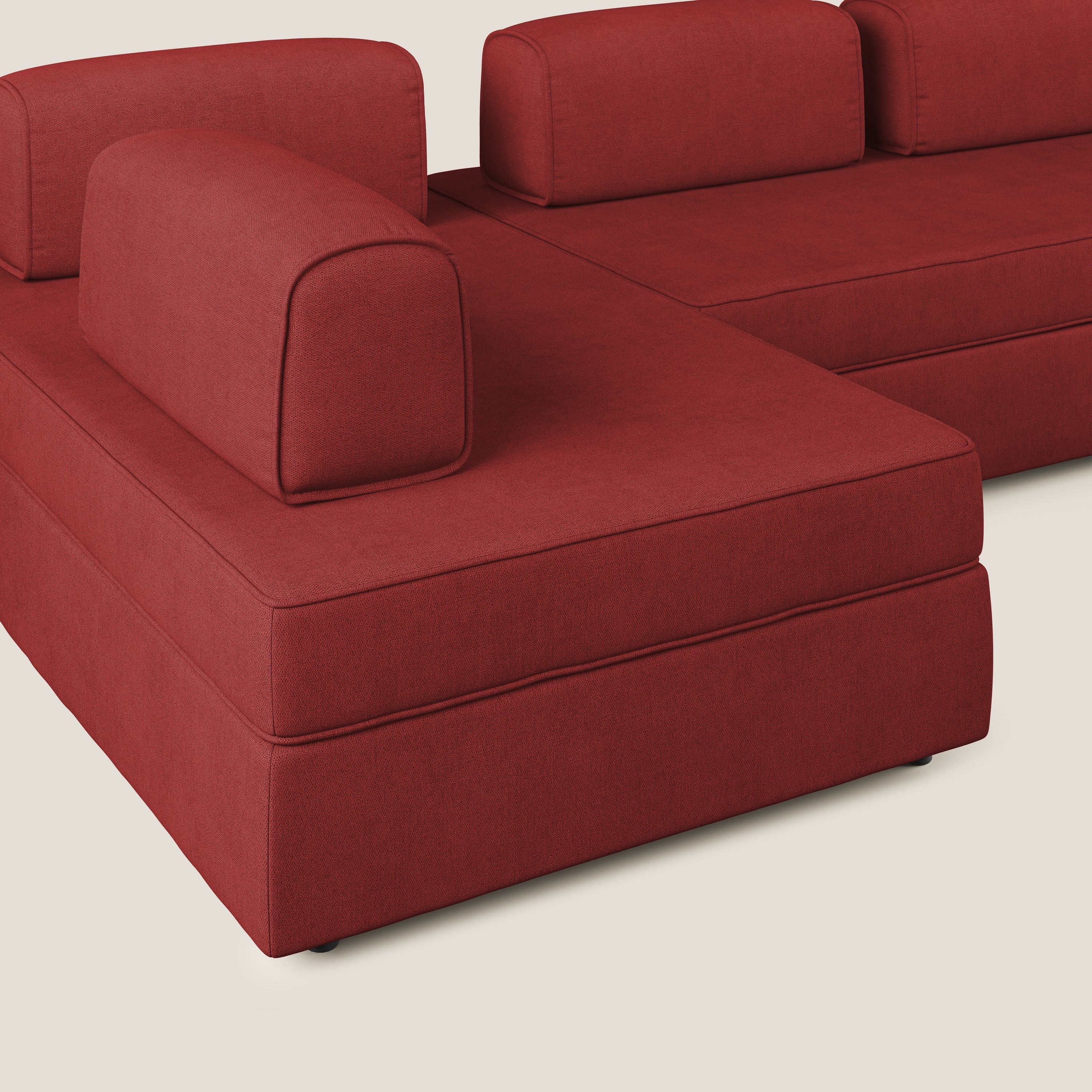 Liberty Canapé panoramique avec pouf extractible et dossiers amovibles en tissu doux imperméable T02 rouge - Image 6