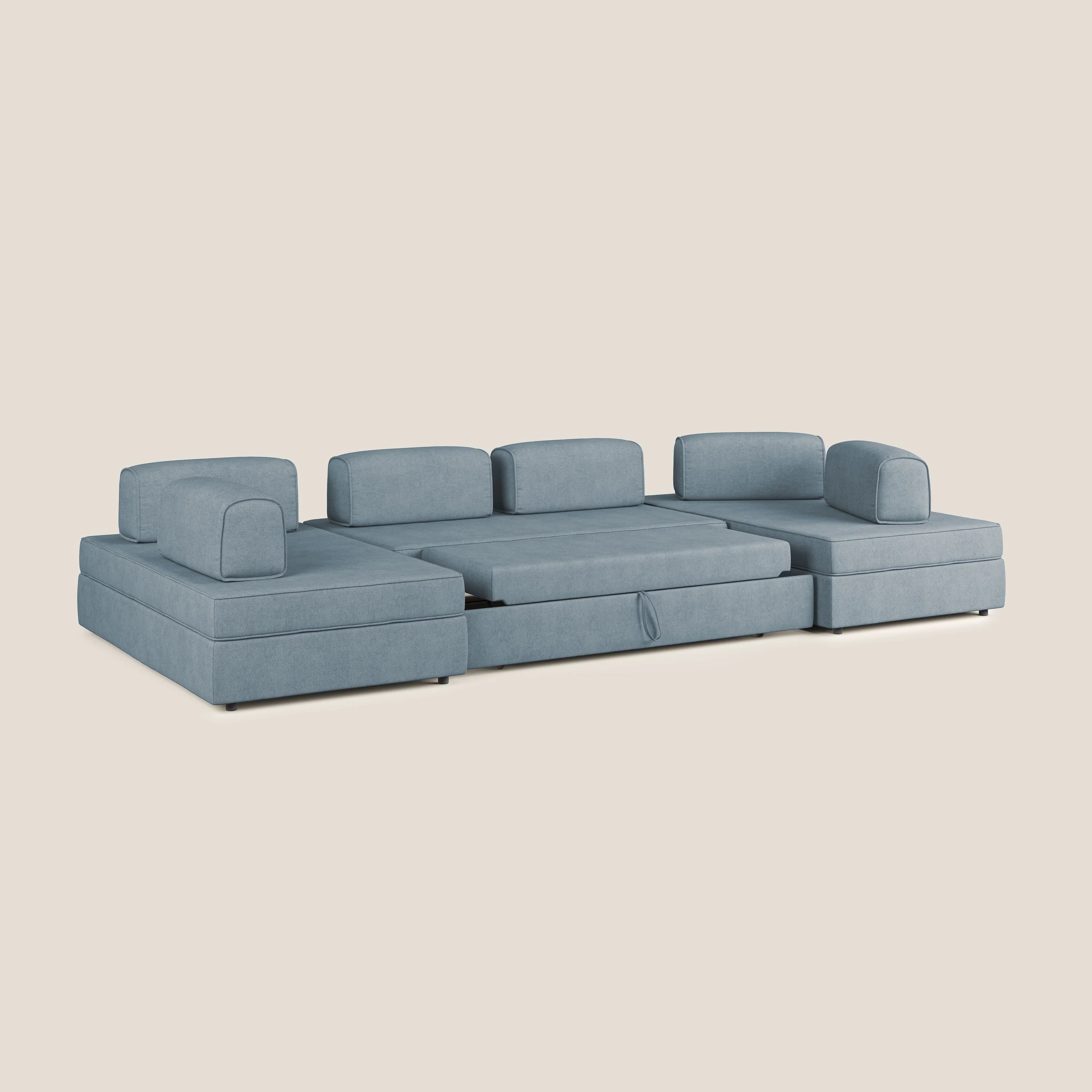 Liberty Canapé panoramique avec pouf extractible et dossiers amovibles en tissu doux imperméable T02 sucre glace - Image 2
