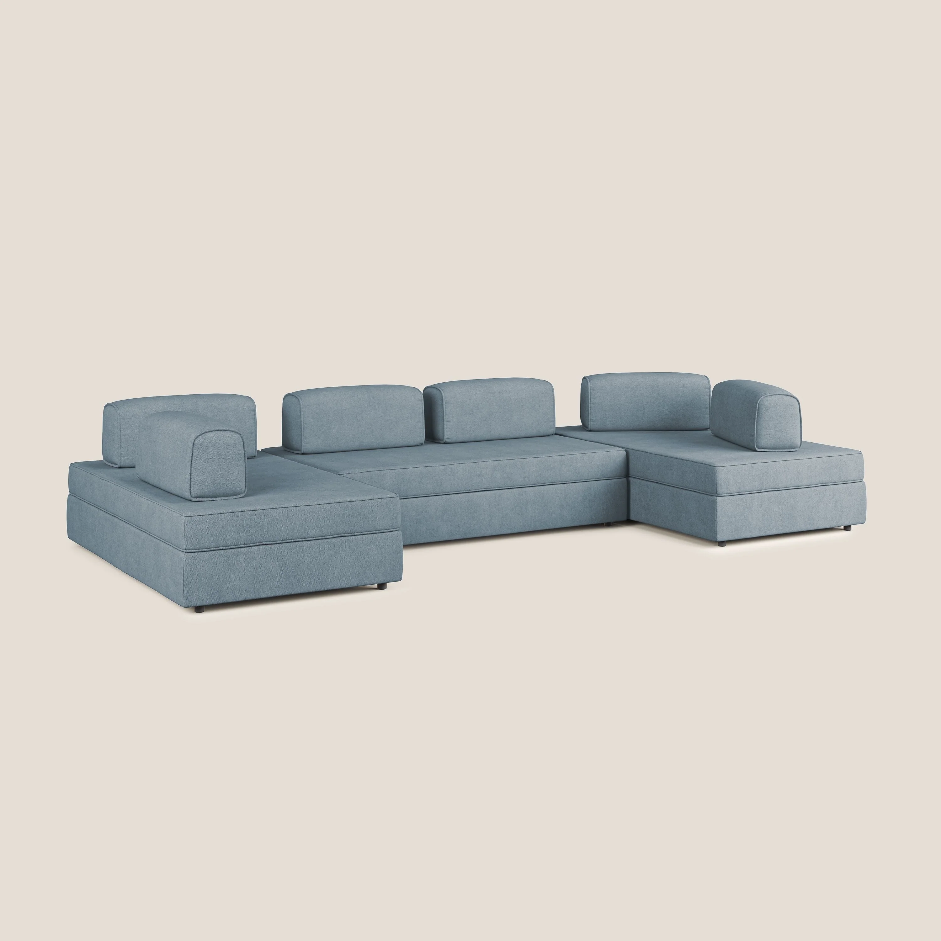 Liberty Canapé panoramique avec pouf extractible et dossiers amovibles en tissu doux imperméable T02 sucre glace - Image 3