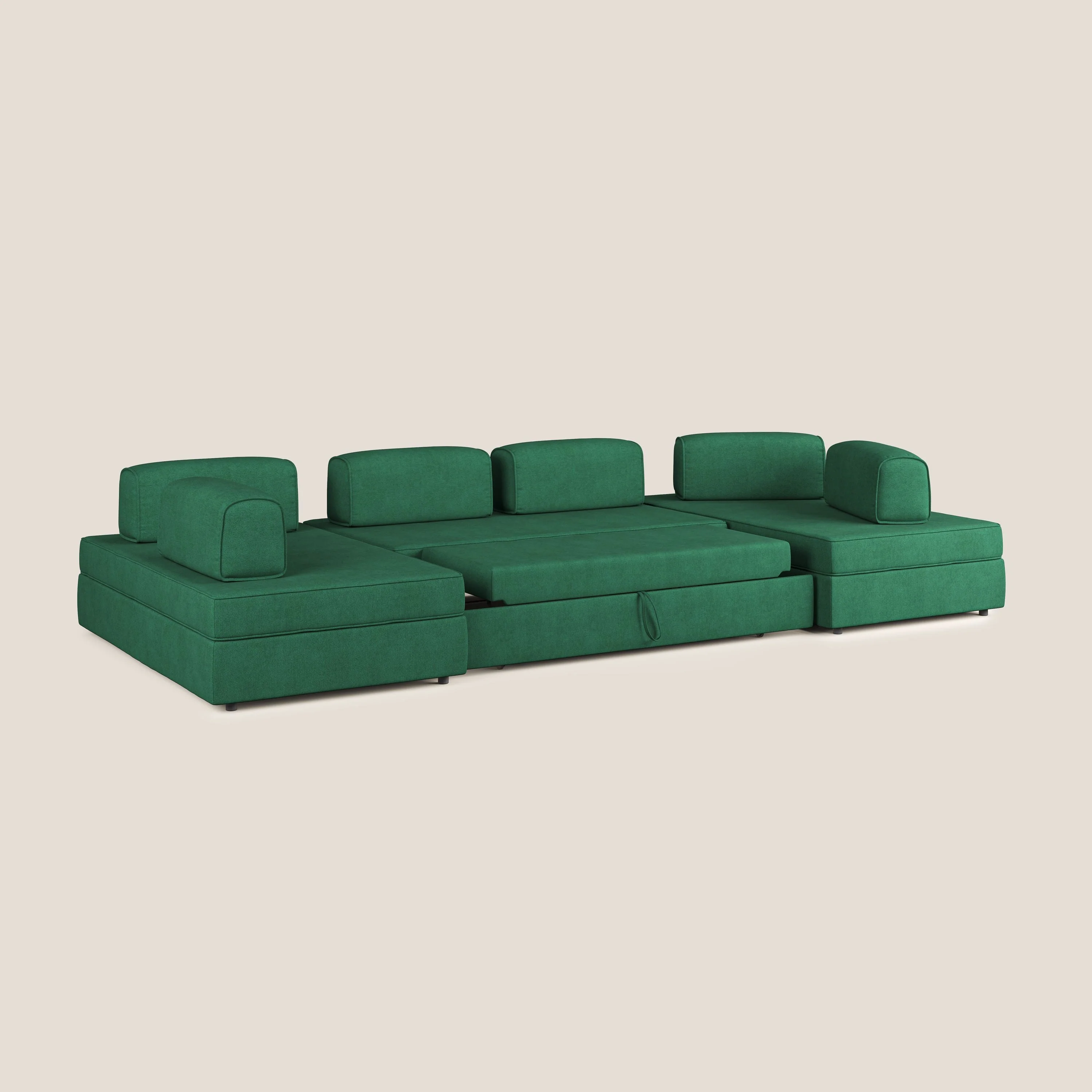 Liberty Canapé panoramique avec pouf extractible et dossiers amovibles en tissu doux imperméable T02 vert - Image 4