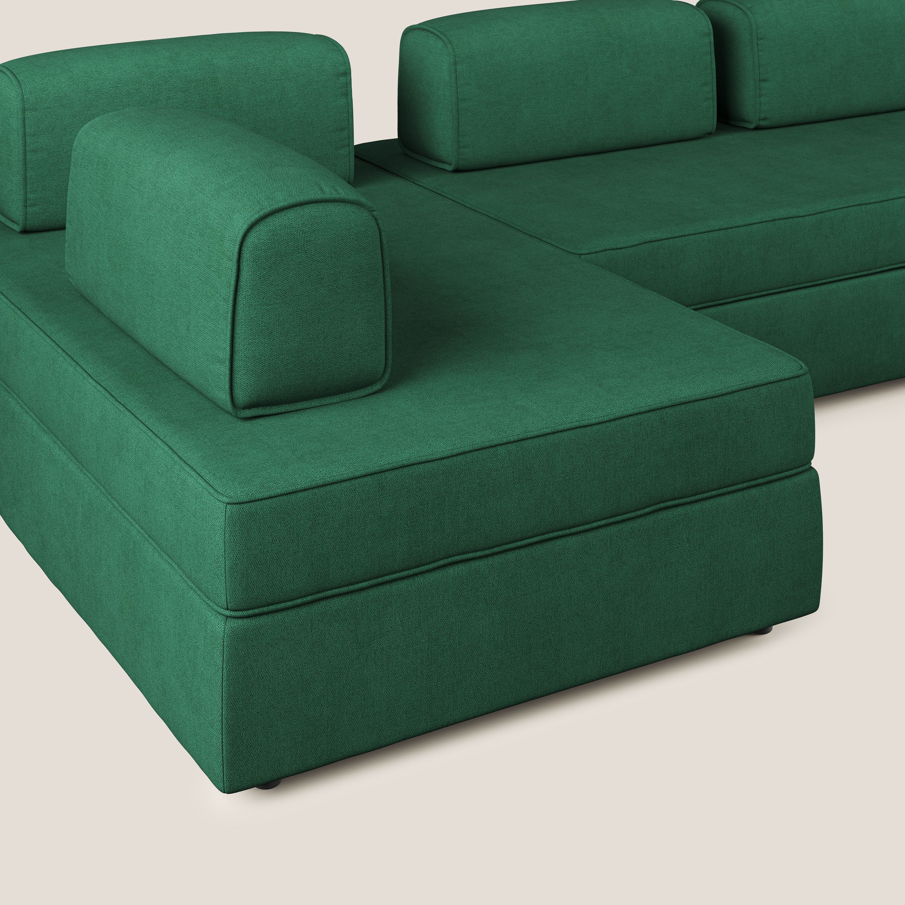 Liberty Canapé panoramique avec pouf extractible et dossiers amovibles en tissu doux imperméable T02 vert - Image 8