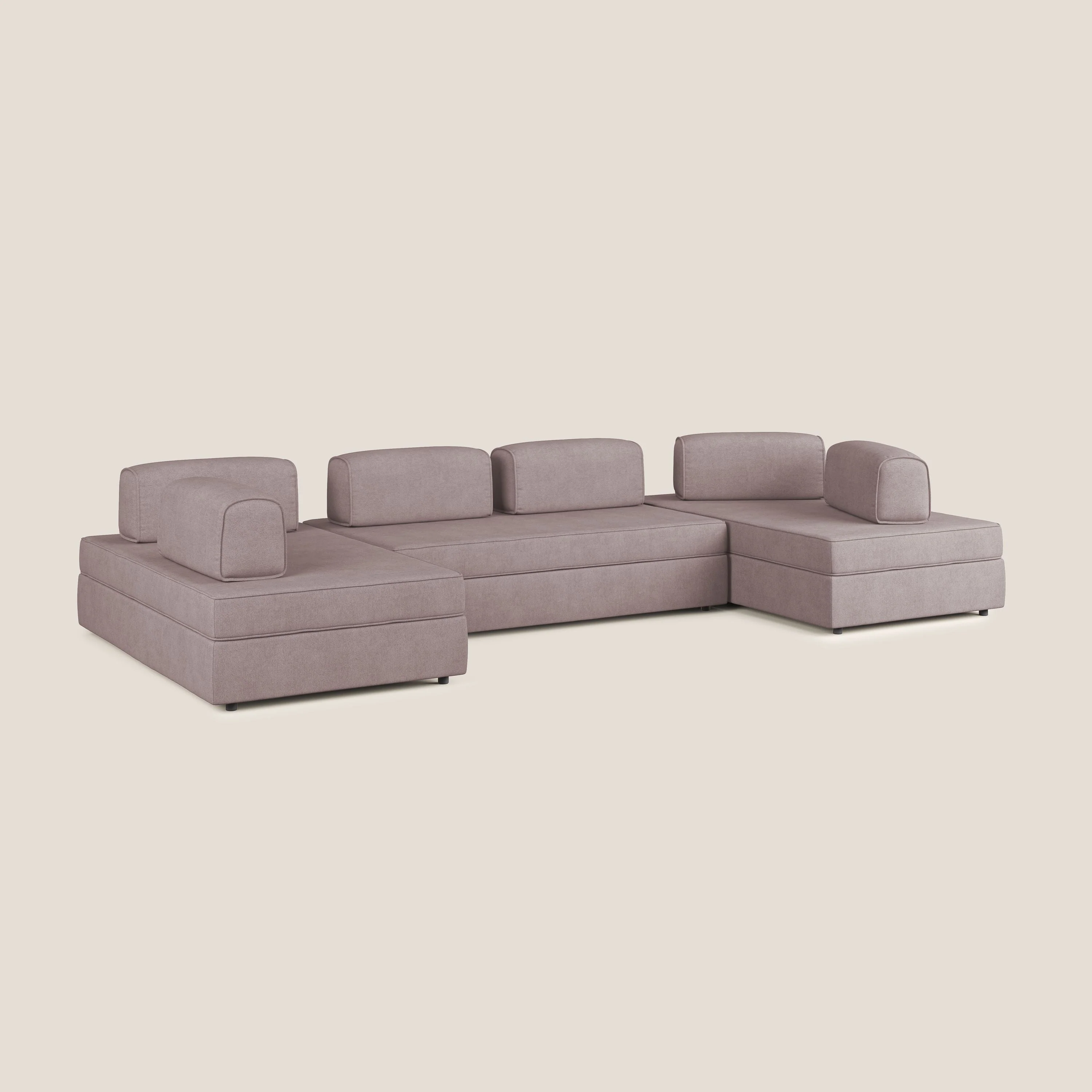 Liberty Canapé panoramique avec pouf extractible et dossiers amovibles en tissu doux imperméable T02 rose - Image 3
