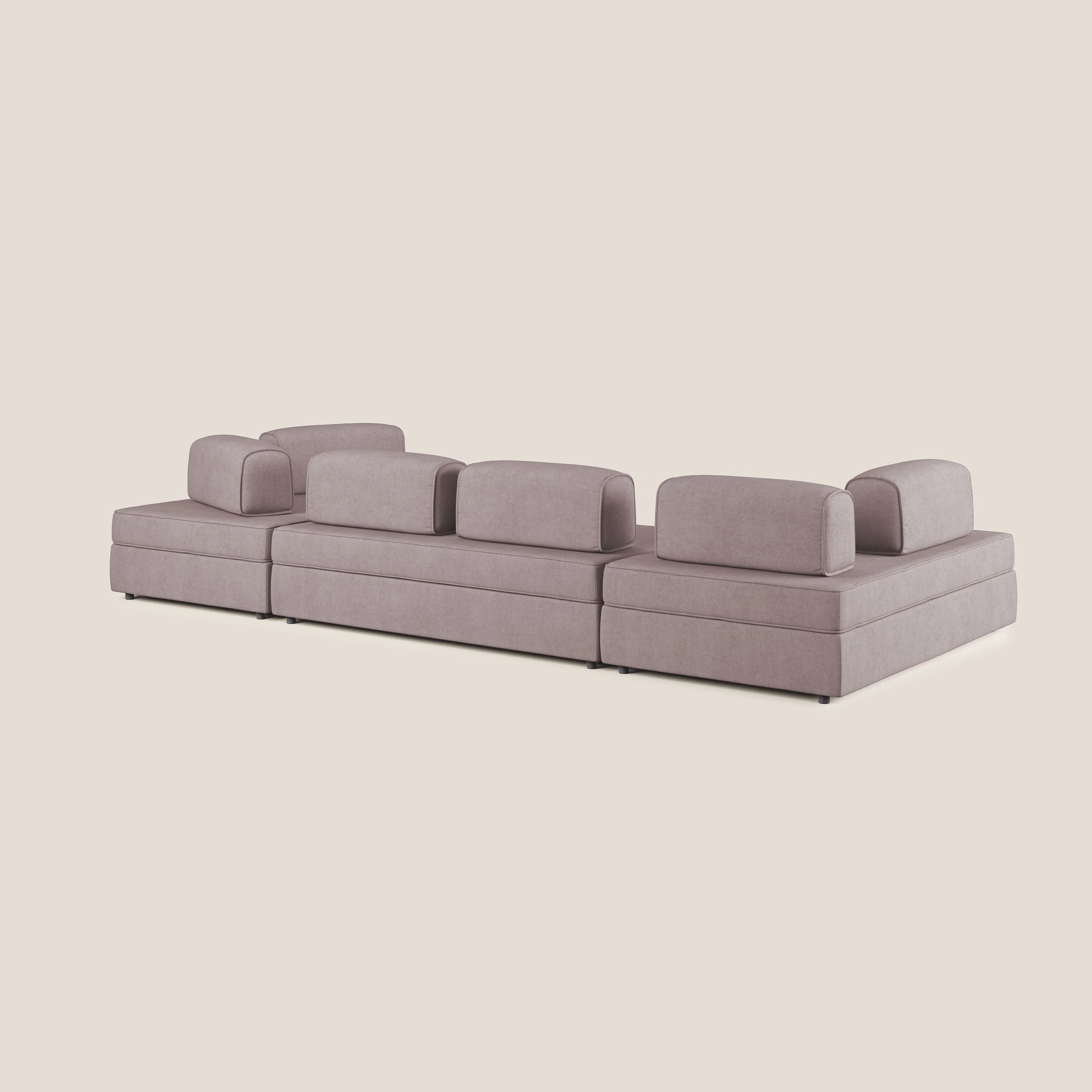 Liberty Canapé panoramique avec pouf extractible et dossiers amovibles en tissu doux imperméable T02 rose - Image 5