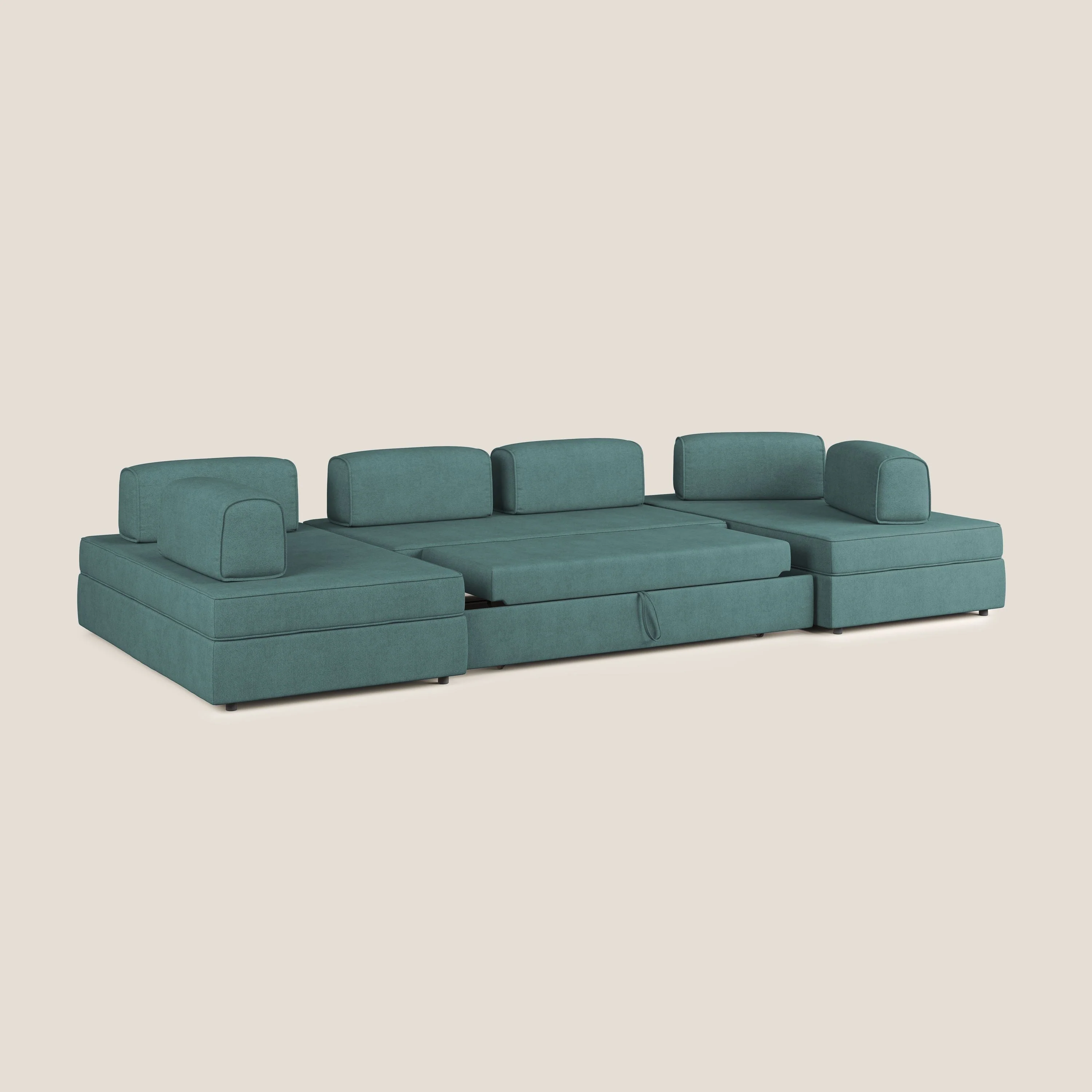 Liberty Canapé panoramique avec pouf extractible et dossiers amovibles en tissu doux imperméable T02 bleu canard - Image 2