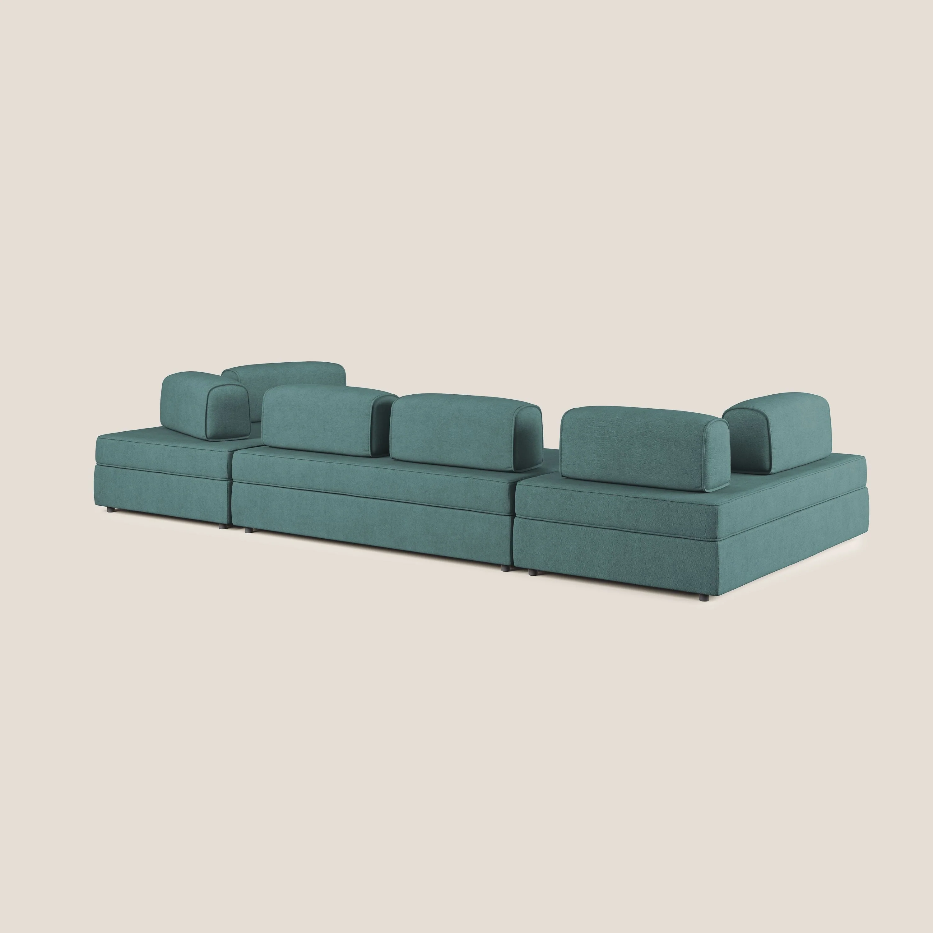 Liberty Canapé panoramique avec pouf extractible et dossiers amovibles en tissu doux imperméable T02 bleu canard - Image 5