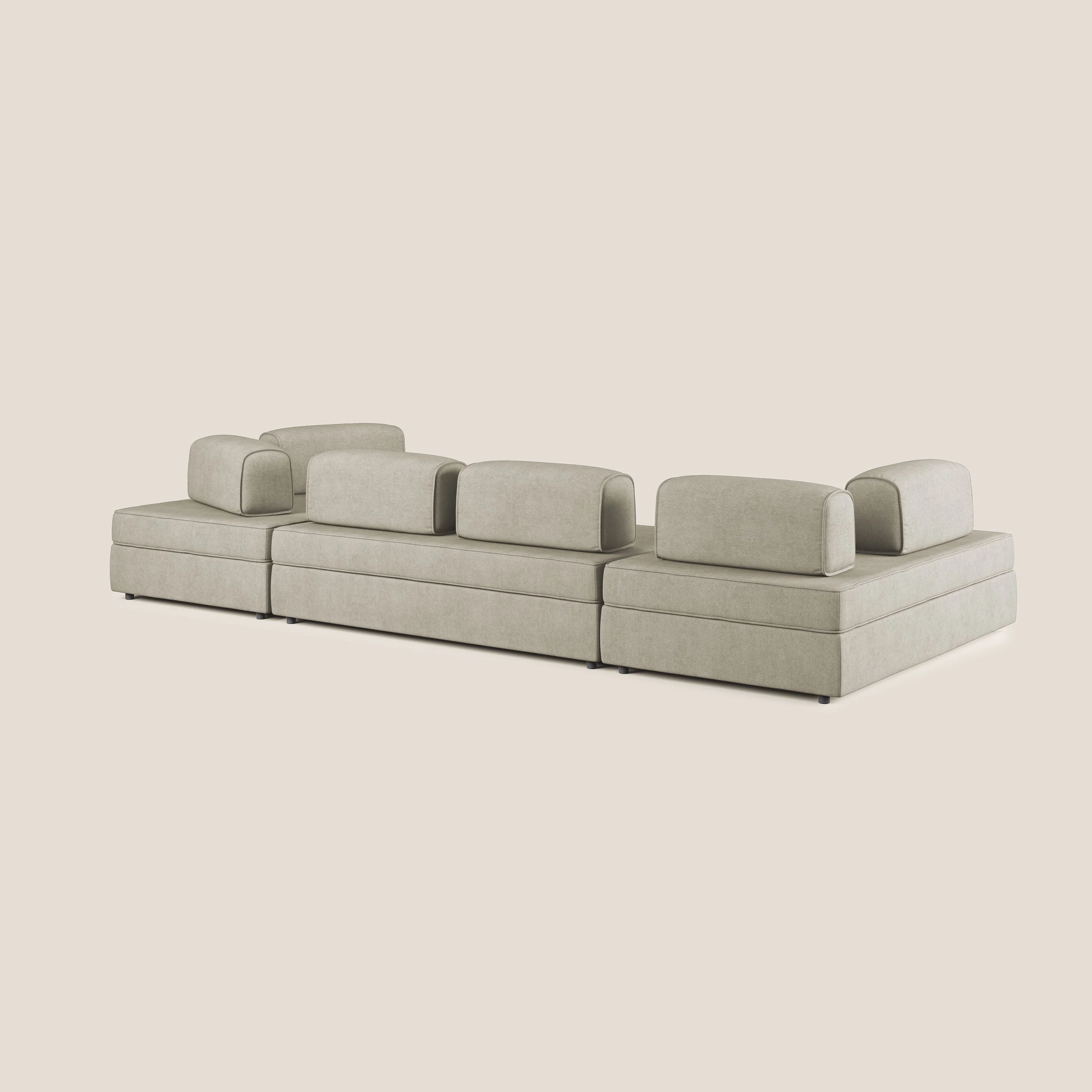 Liberty Canapé panoramique avec pouf extractible et dossiers amovibles en tissu doux imperméable T02 crème - Image 5