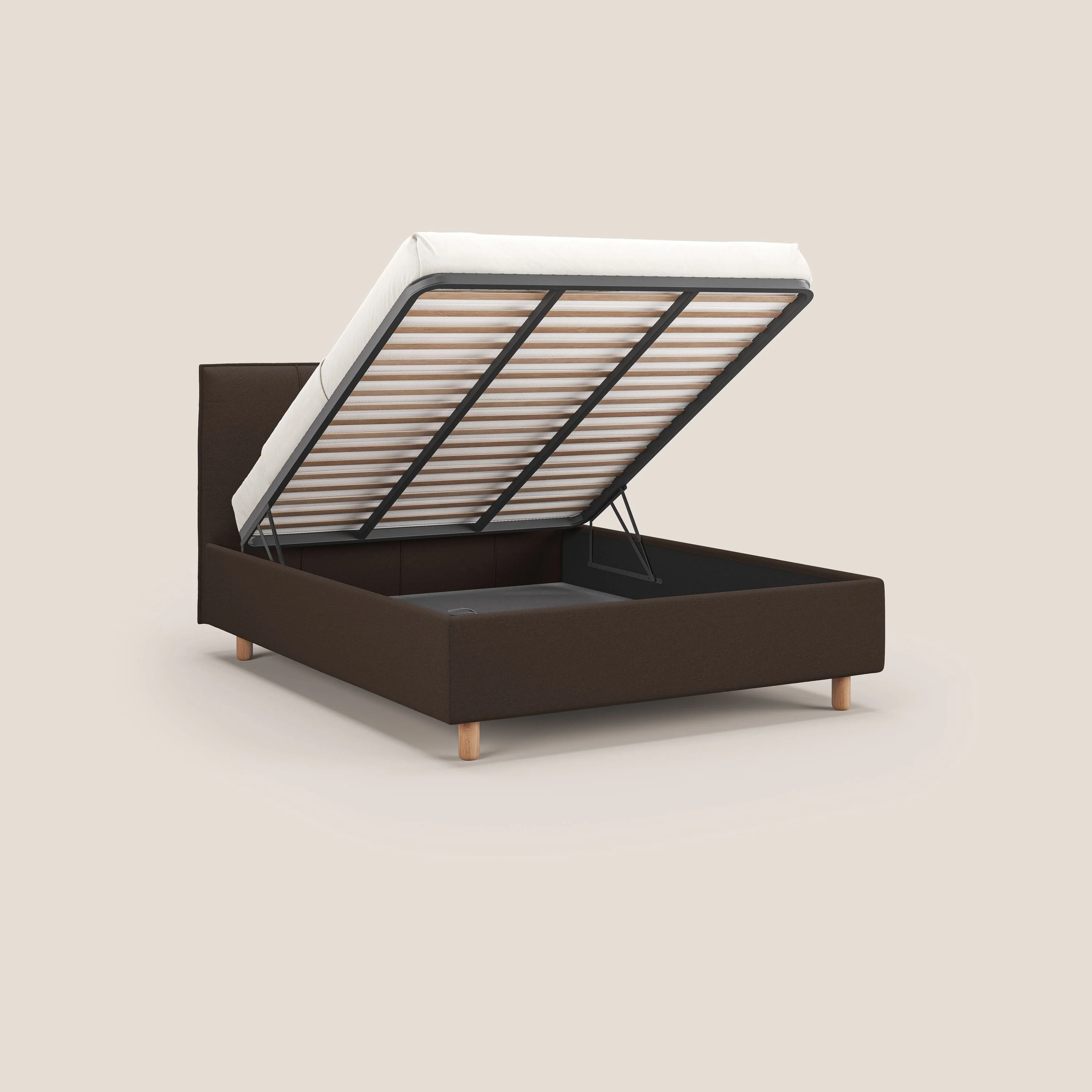 Lothar Lit avec maxi coffre aux dimensions réduites en tissu imperméable T13 marron - Image 2
