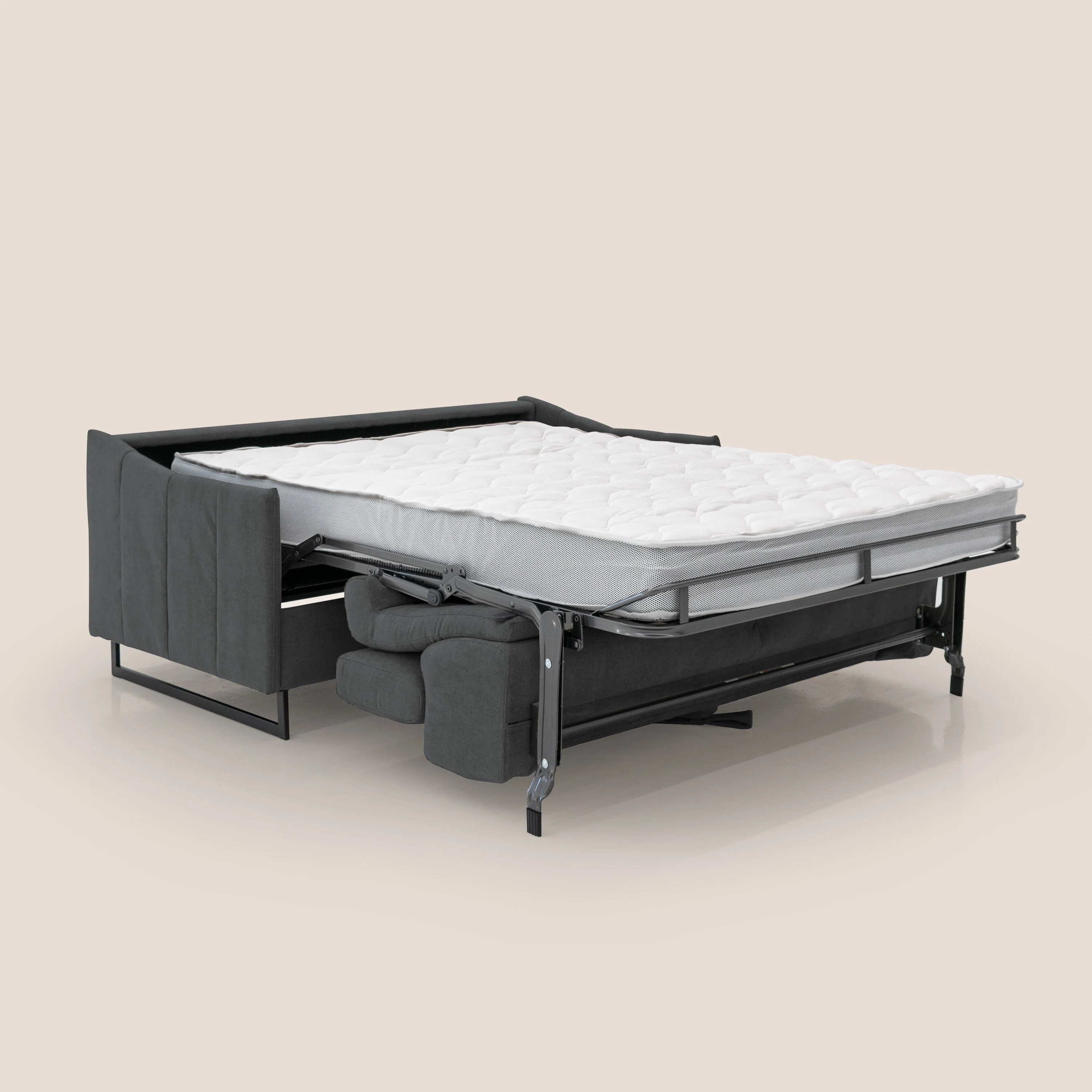 Loto canapé convertible compact avec matelas H 18cm et pieds hauts en tissu imperméable T14 anthracite - Image 2
