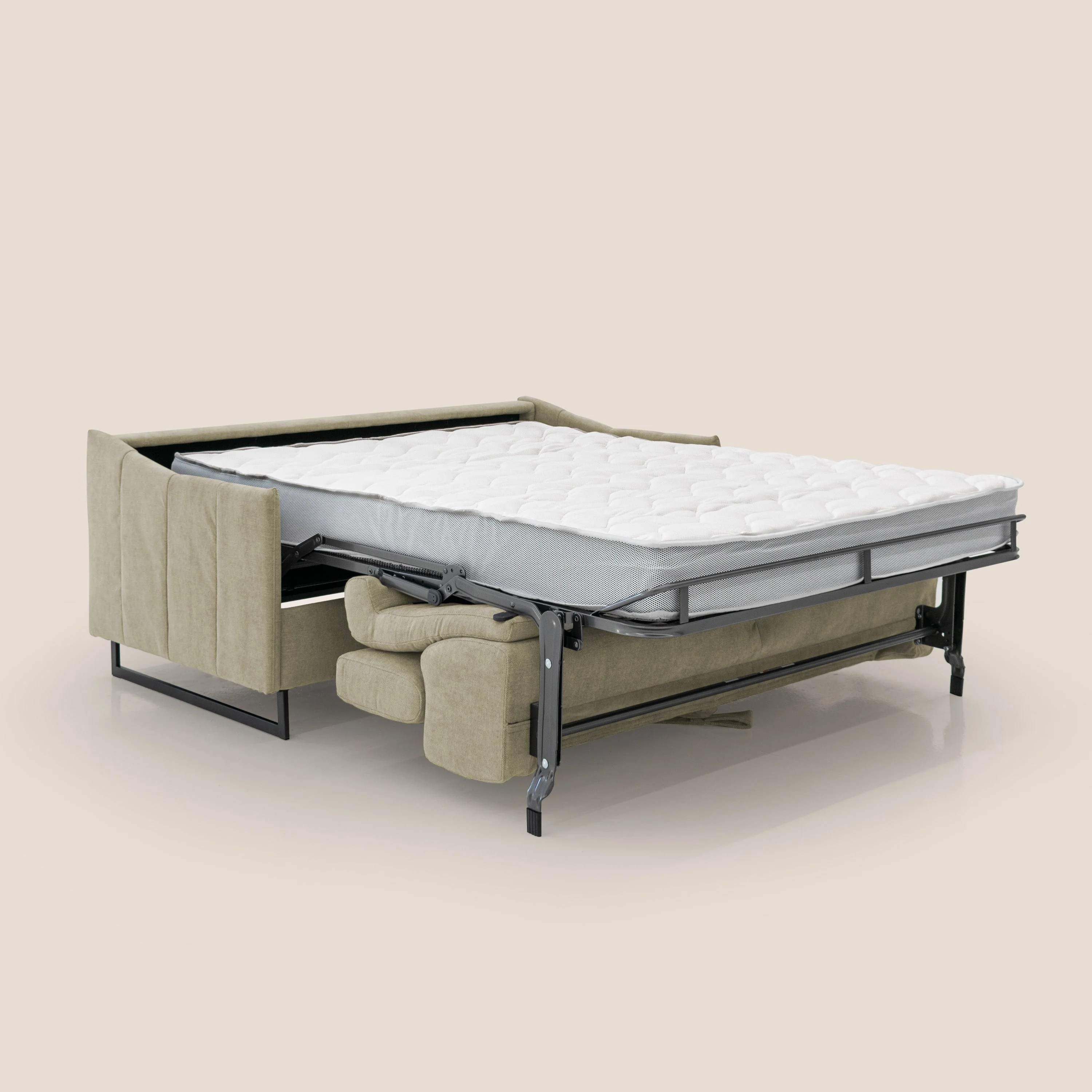 Loto canapé convertible compact avec matelas H 18cm et pieds hauts en tissu imperméable T14 beige - Image 2
